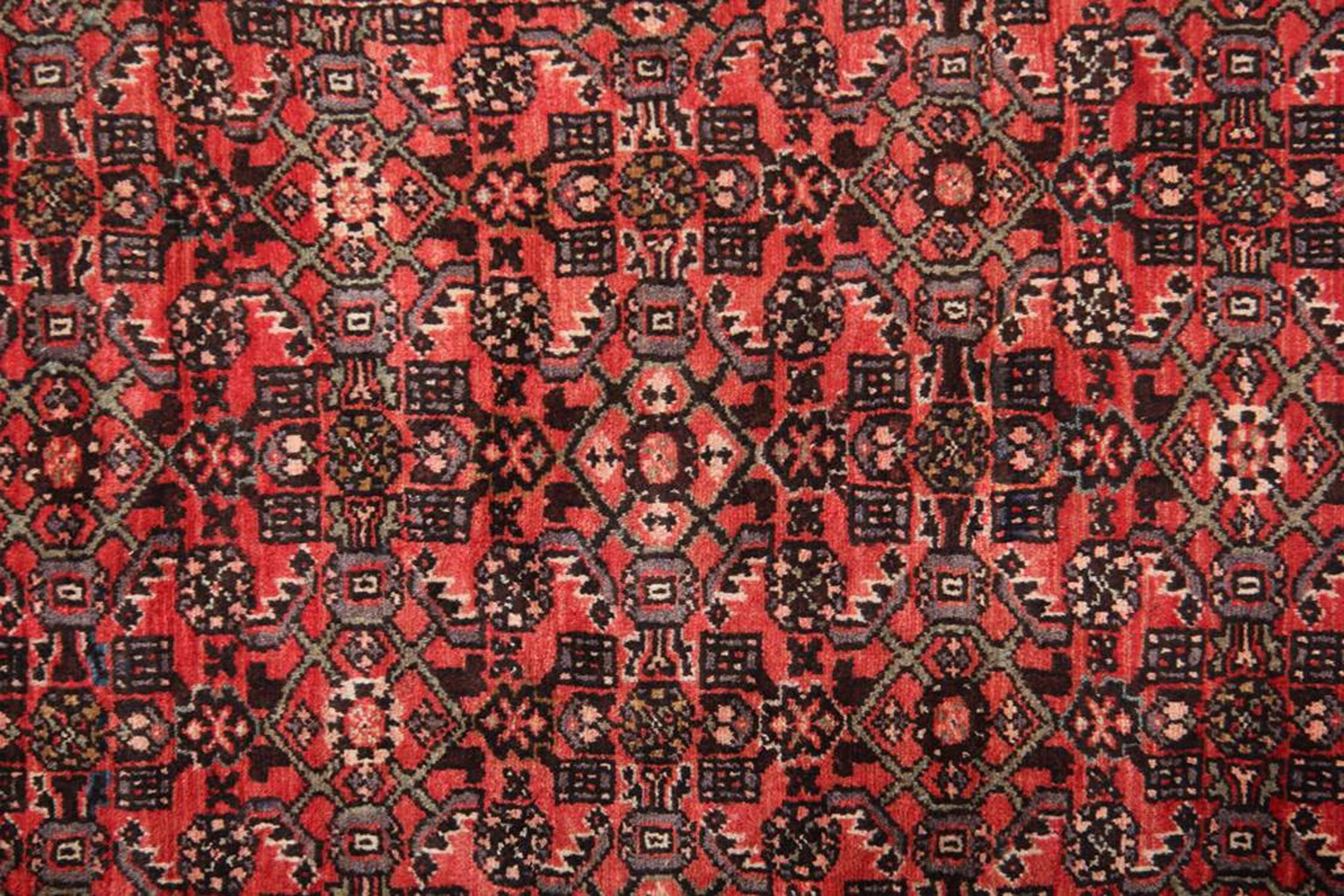 Hand-Crafted Vintage Handmade Red Runner Rug- Long Oriental Wool Carpet Rug408x110cm For Sale
