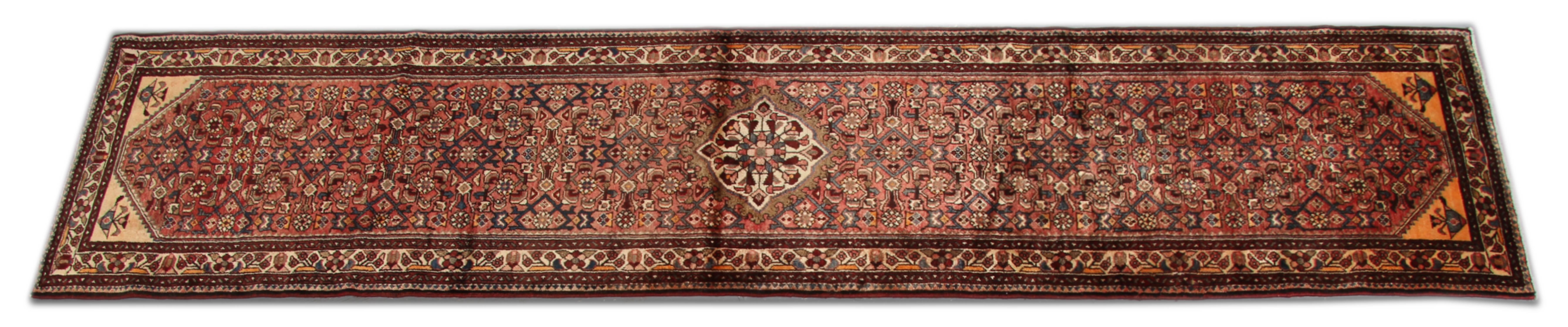 Rustic Antique Handmade Carpet Runner Oriental Rug Traditional Wool Runner 390x85cm  For Sale