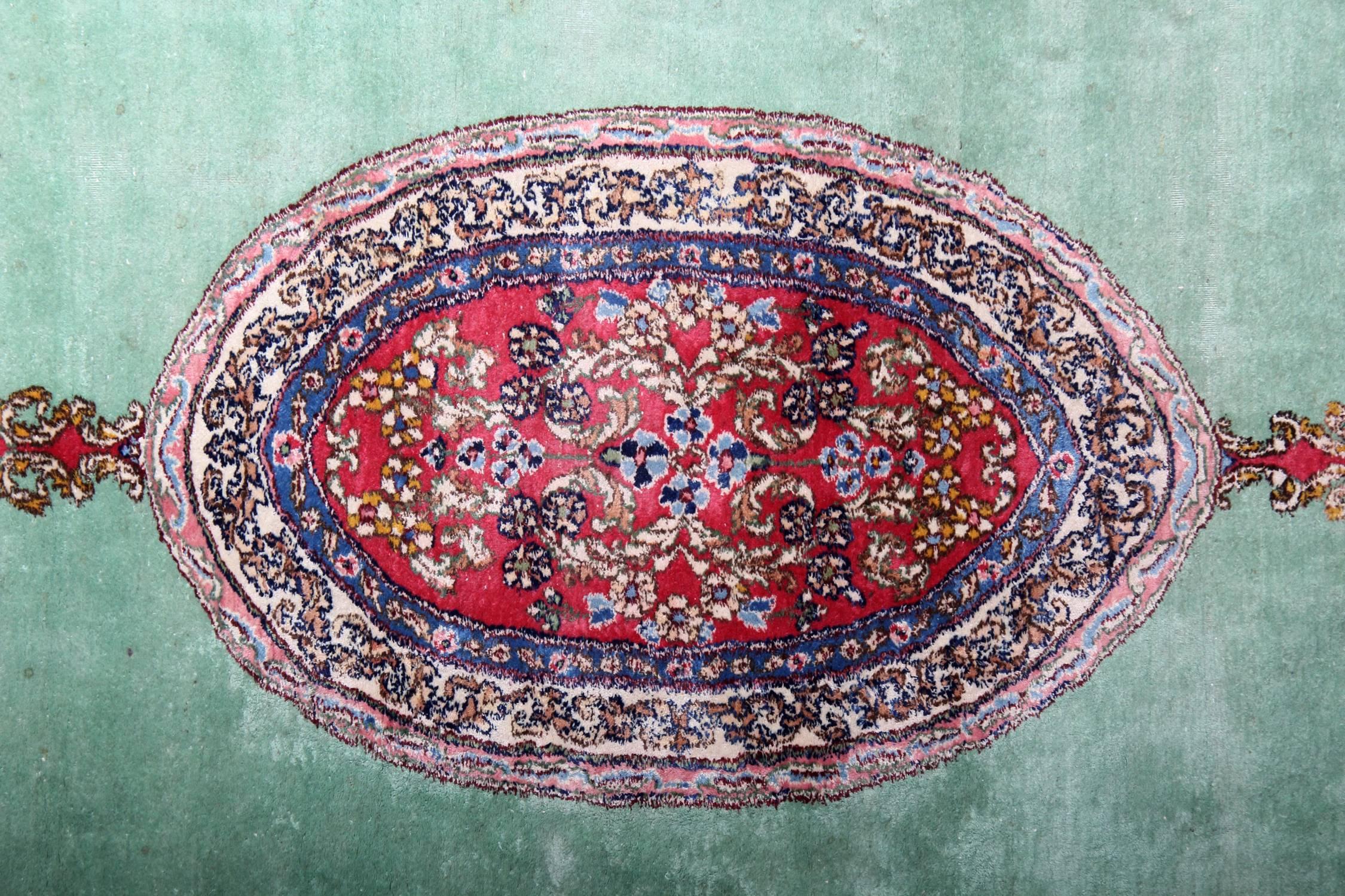 Vegetable Dyed Vintage Persian Kirman Rugs with Turquoise Blue