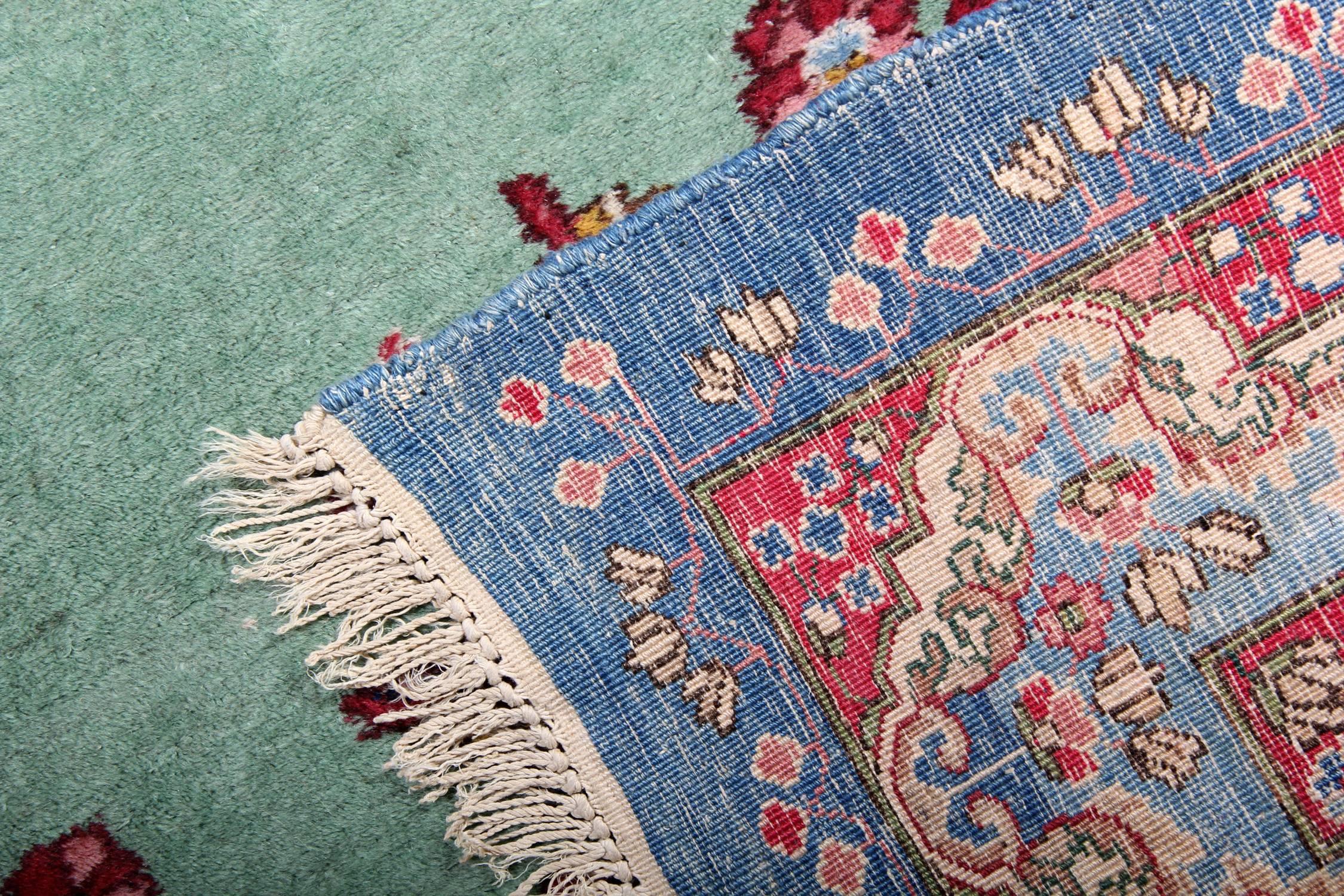 Vintage Persian Kirman Rugs with Turquoise Blue In Excellent Condition In Hampshire, GB