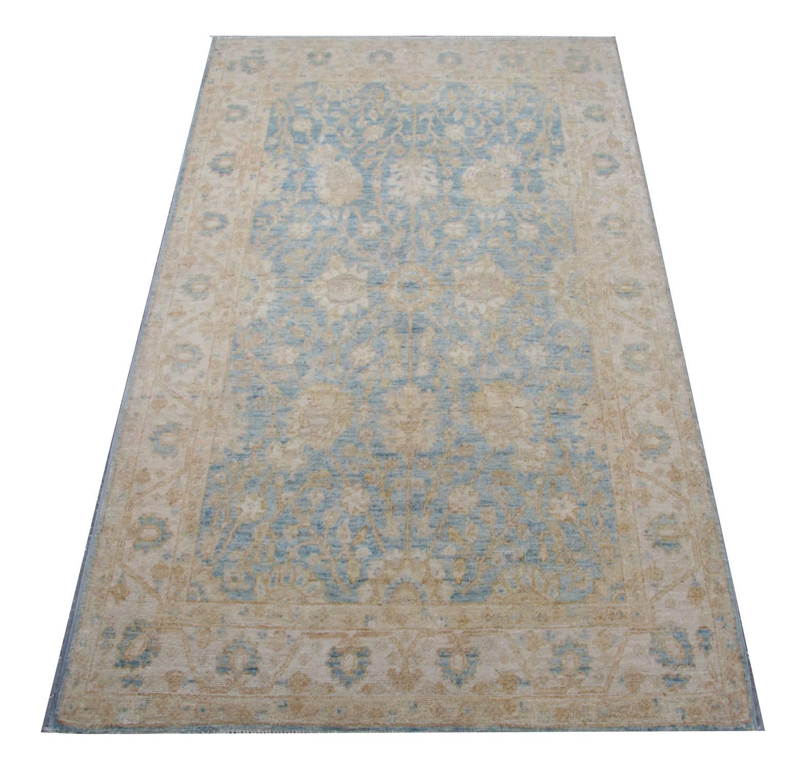 These Ziegler Sultanabad Persian-style rugs are made on our own looms by our master weavers in Afghanistan. These small rugs are made with all-natural vegetable dyes, and they are all hand-spun wool rugs. These rugs have a large-scale design that