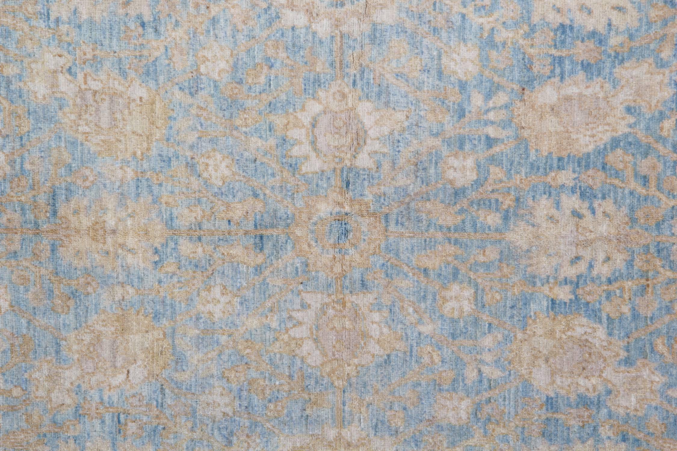 Afghan Light Blue Rugs, Zeigler Handmade Carpet, Oak Floral Carpet  For Sale
