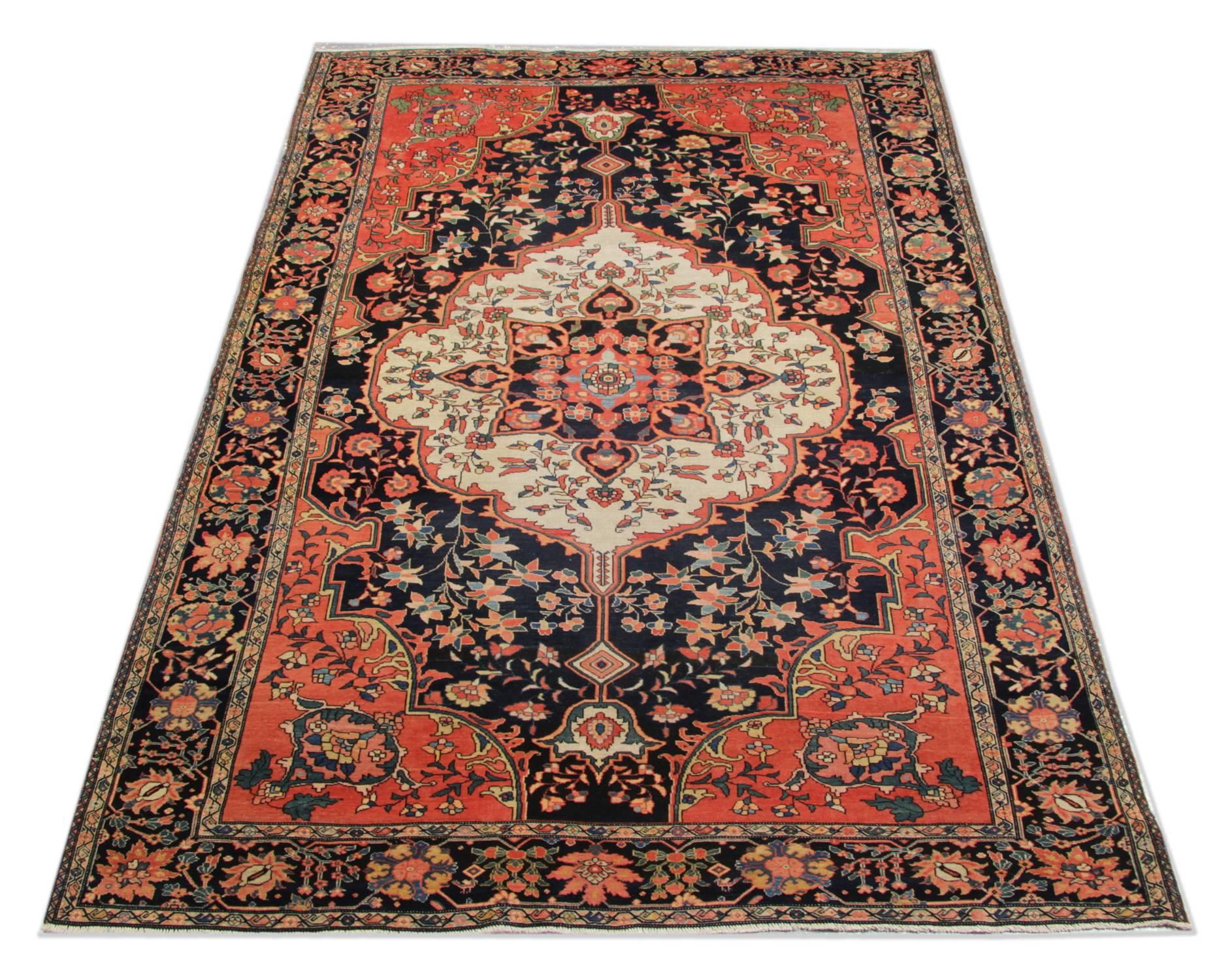 Feraghans were made between the 1870s-1913s from a region north of the town of Arak, produced for the Persian aristocracy. They are single weft, long and narrow or room-sized carpets, typically with an all-over herati design or floral and curling