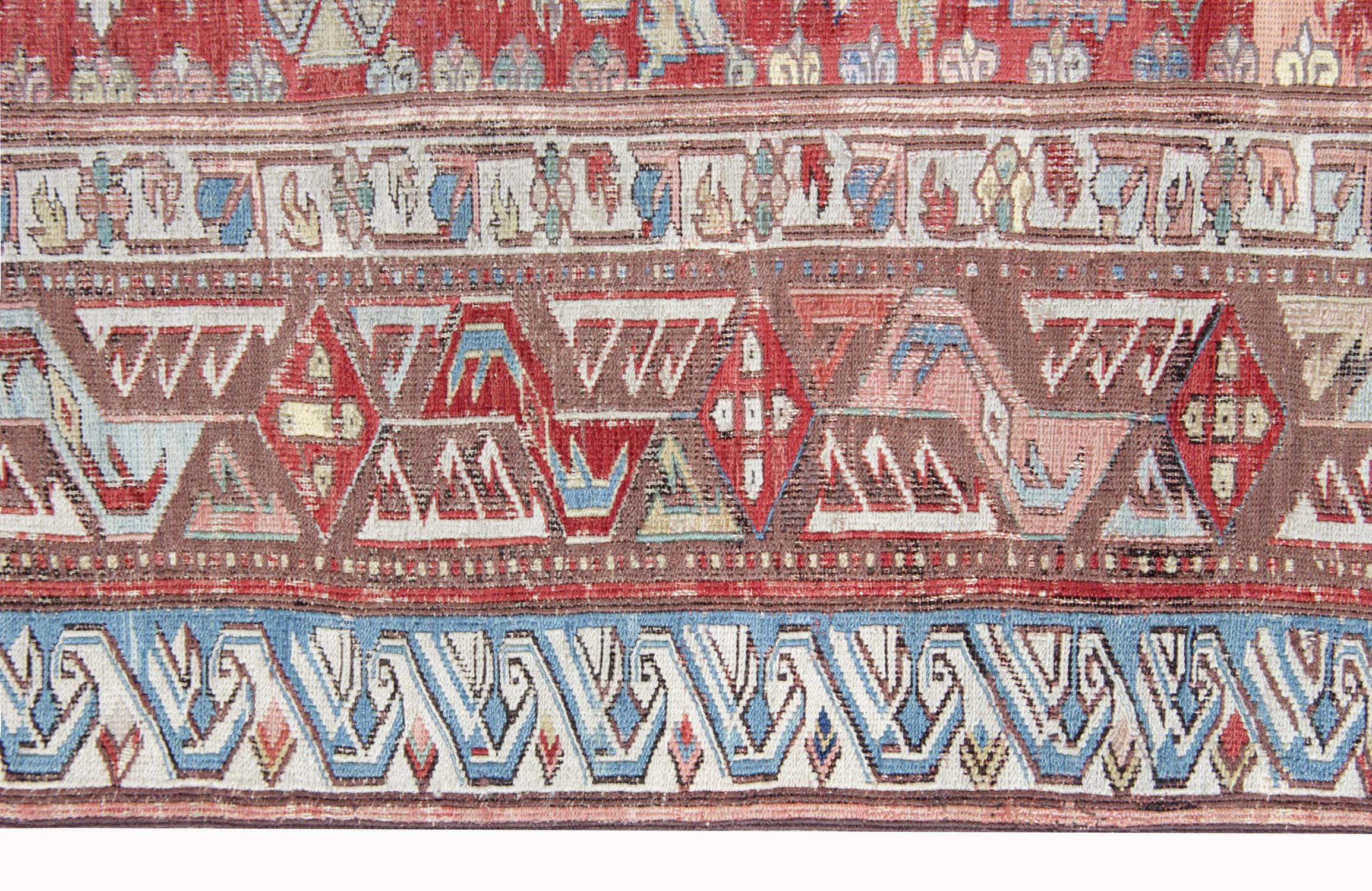 Seltener Flachgewebe-Teppich Soumak aus Kaukasien, antik (Kasachisch) im Angebot