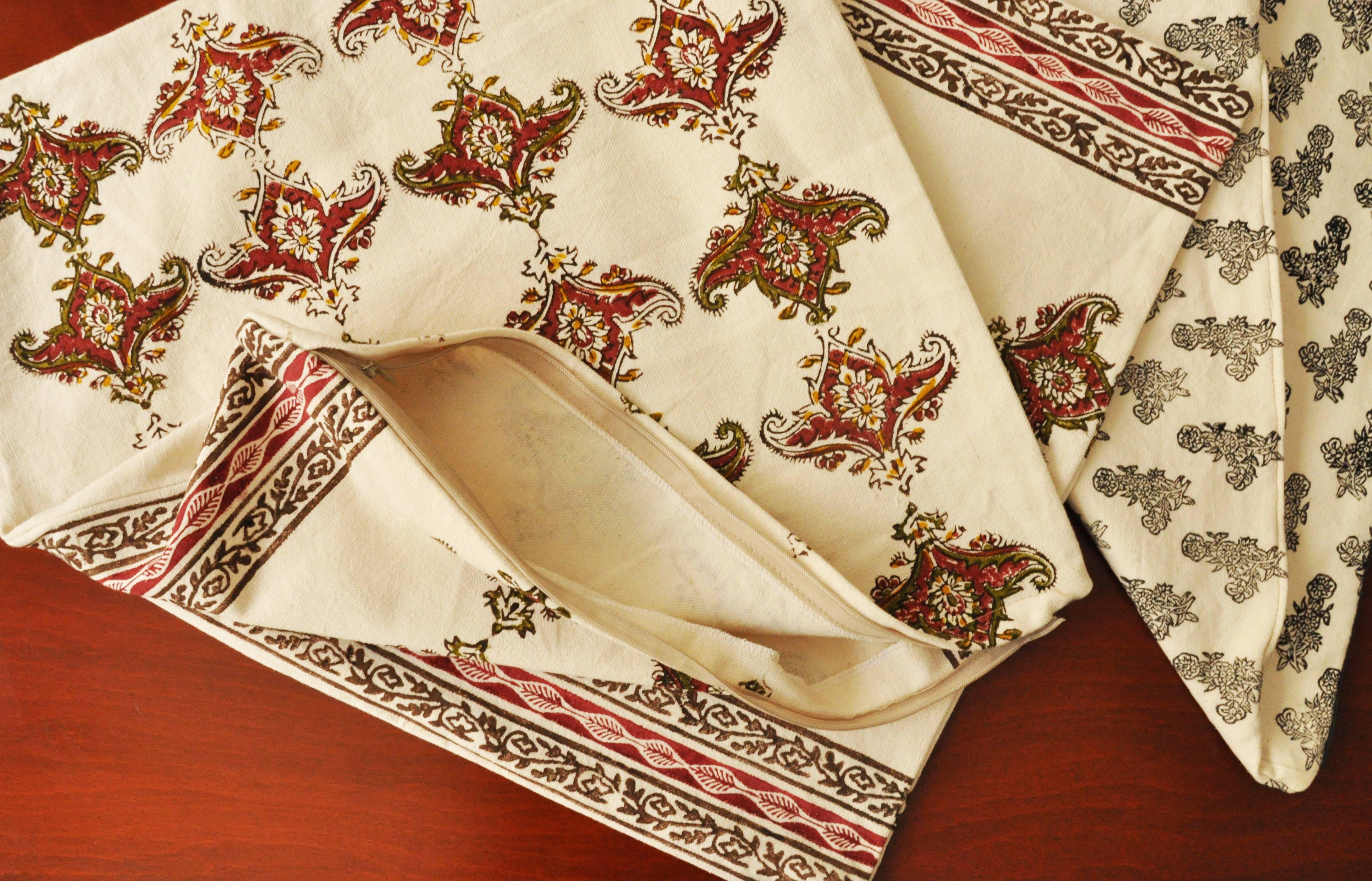 Arts and Crafts Decorative Tribal Design Ethnic Style Hand Print Cushion Pillow Cover, Qalamkar