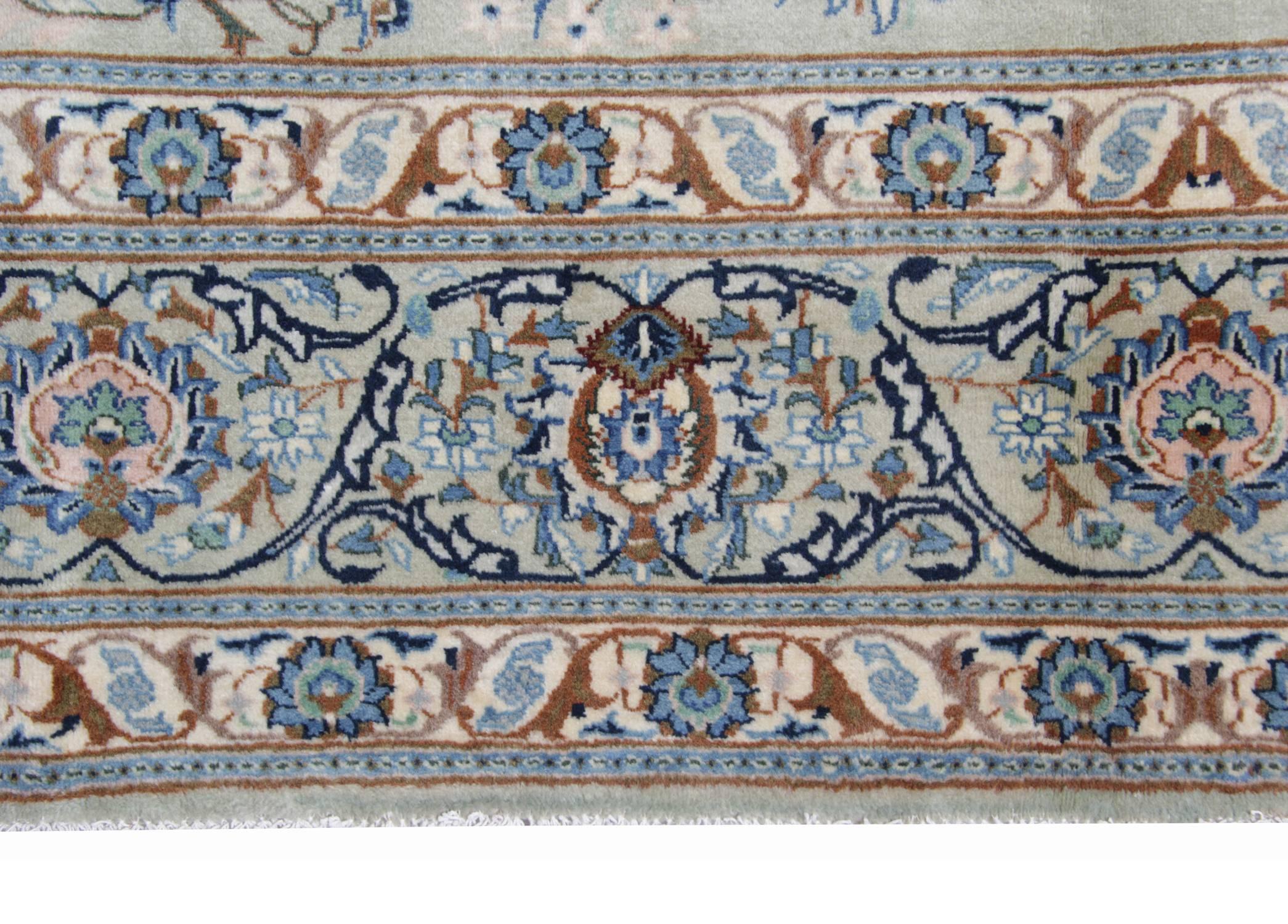 Azerbaijani Floral Oriental Rug, Handmade Carpet Olive Green Wool Area Rug For Sale