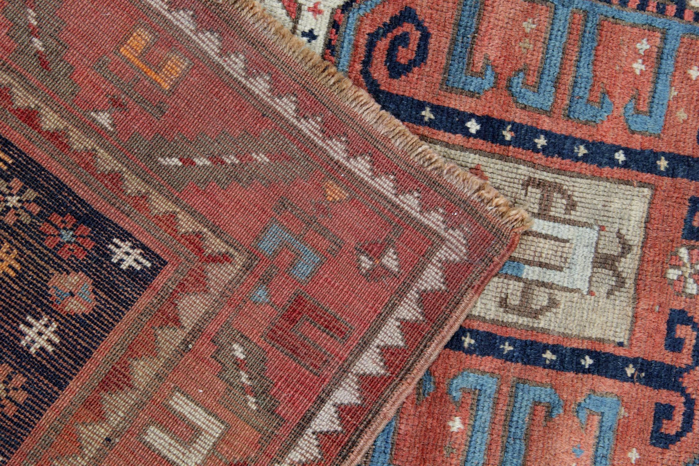 Woven Antique Rugs, Caucasian Carpet Handmade Rust Kazak Rugs for Sale