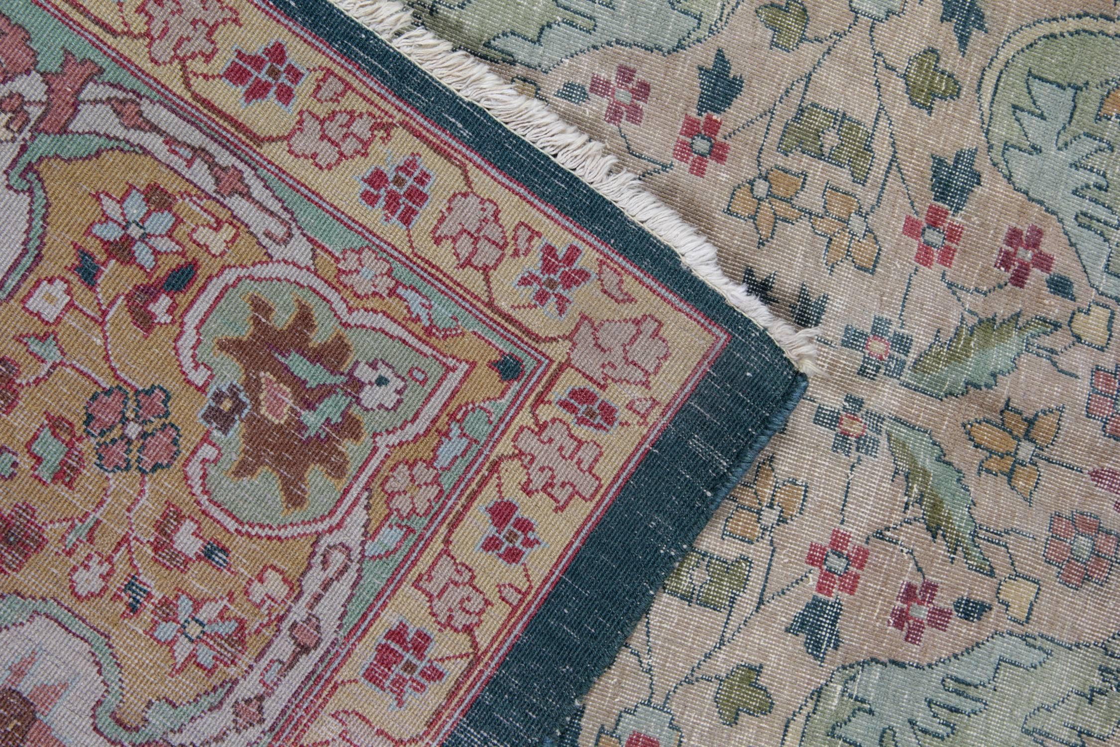 Woven Antique Carpet, Agra Carpet Antique Rug Green Indian Rugs