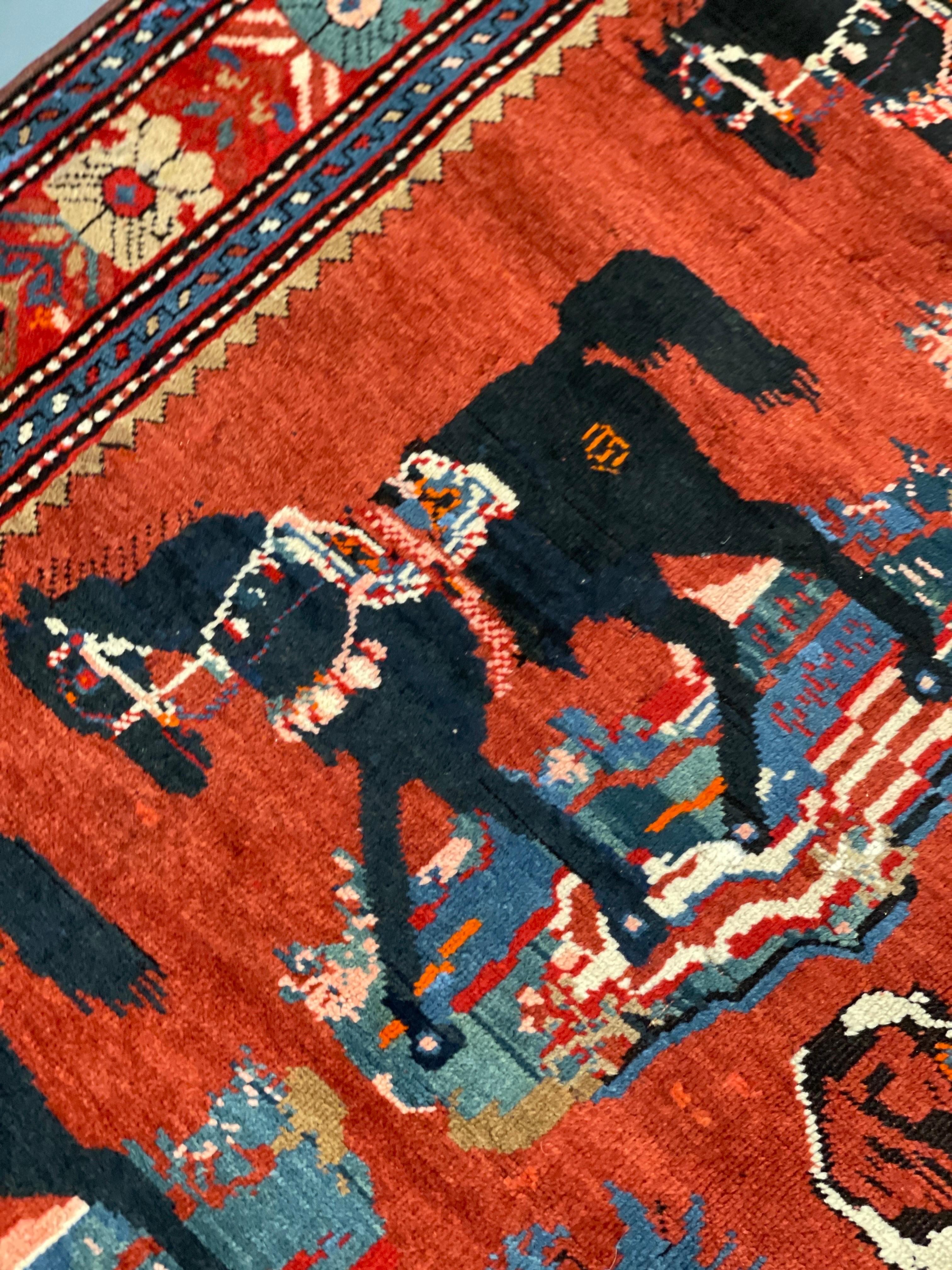 Antique Rugs Caucasian Karabagh, Red Floor Rugs, Animal Design Handmade Carpet For Sale 3