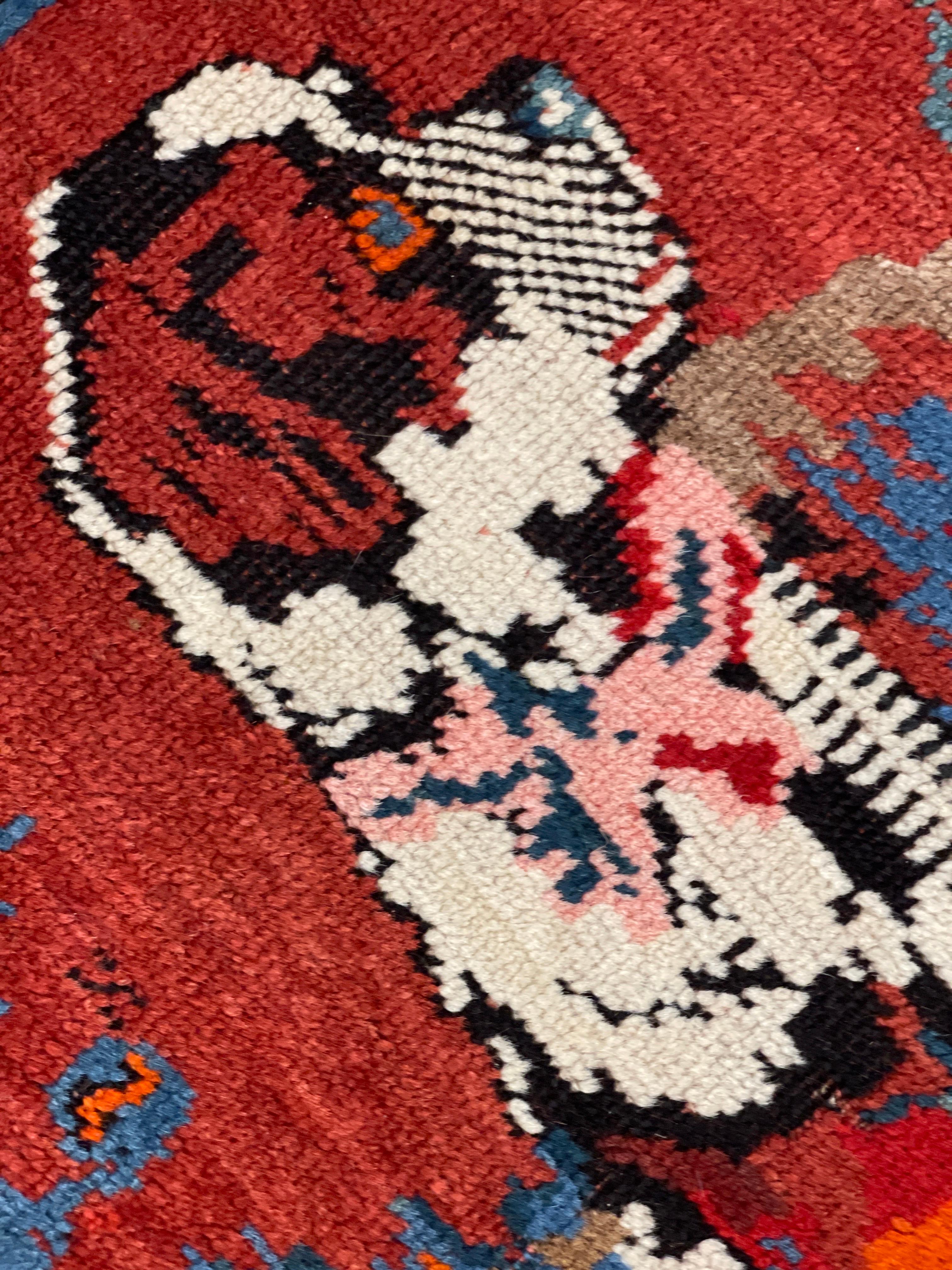 Antique Rugs Caucasian Karabagh, Red Floor Rugs, Animal Design Handmade Carpet For Sale 5
