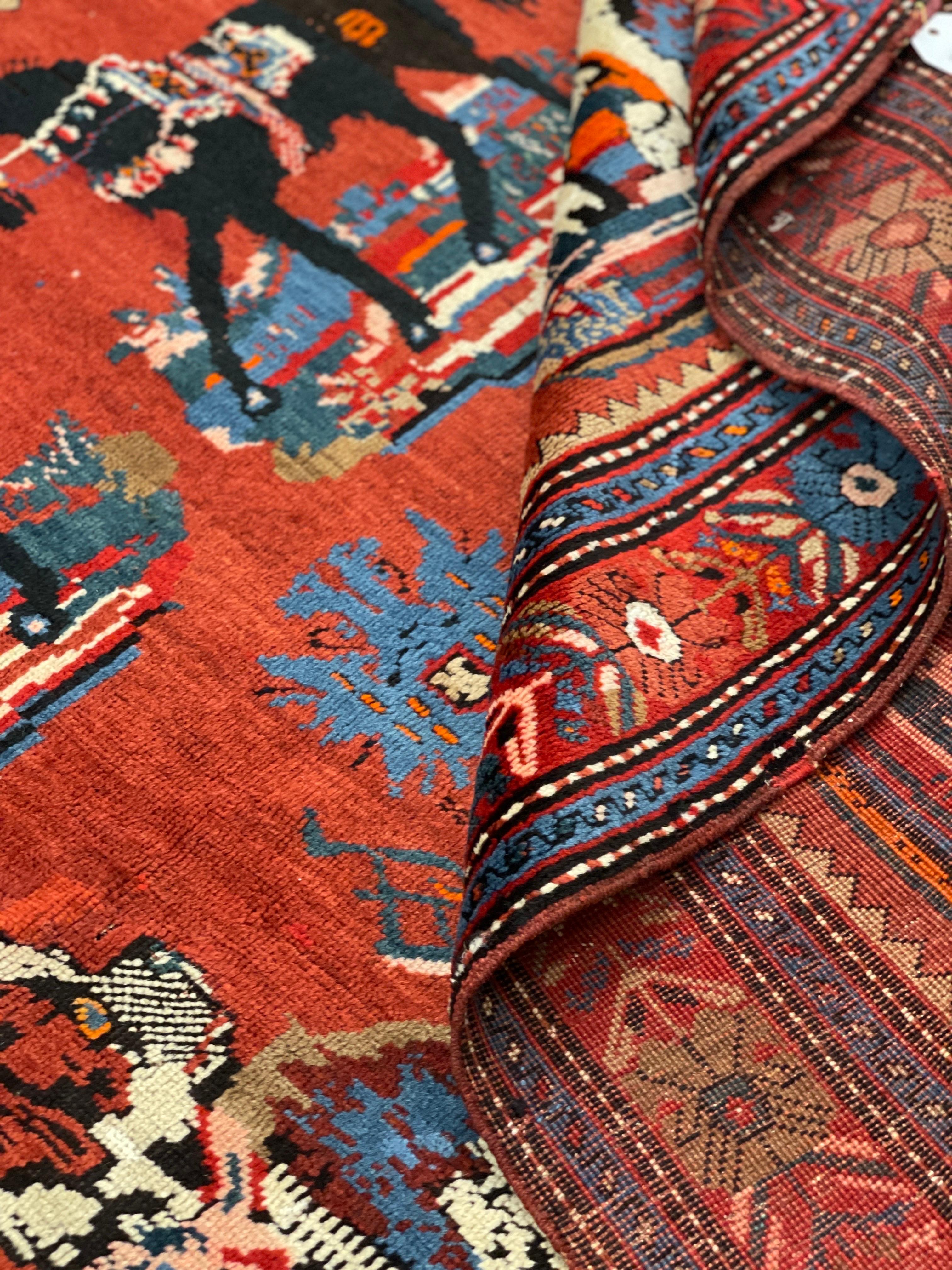 Antique Rugs Caucasian Karabagh, Red Floor Rugs, Animal Design Handmade Carpet For Sale 6