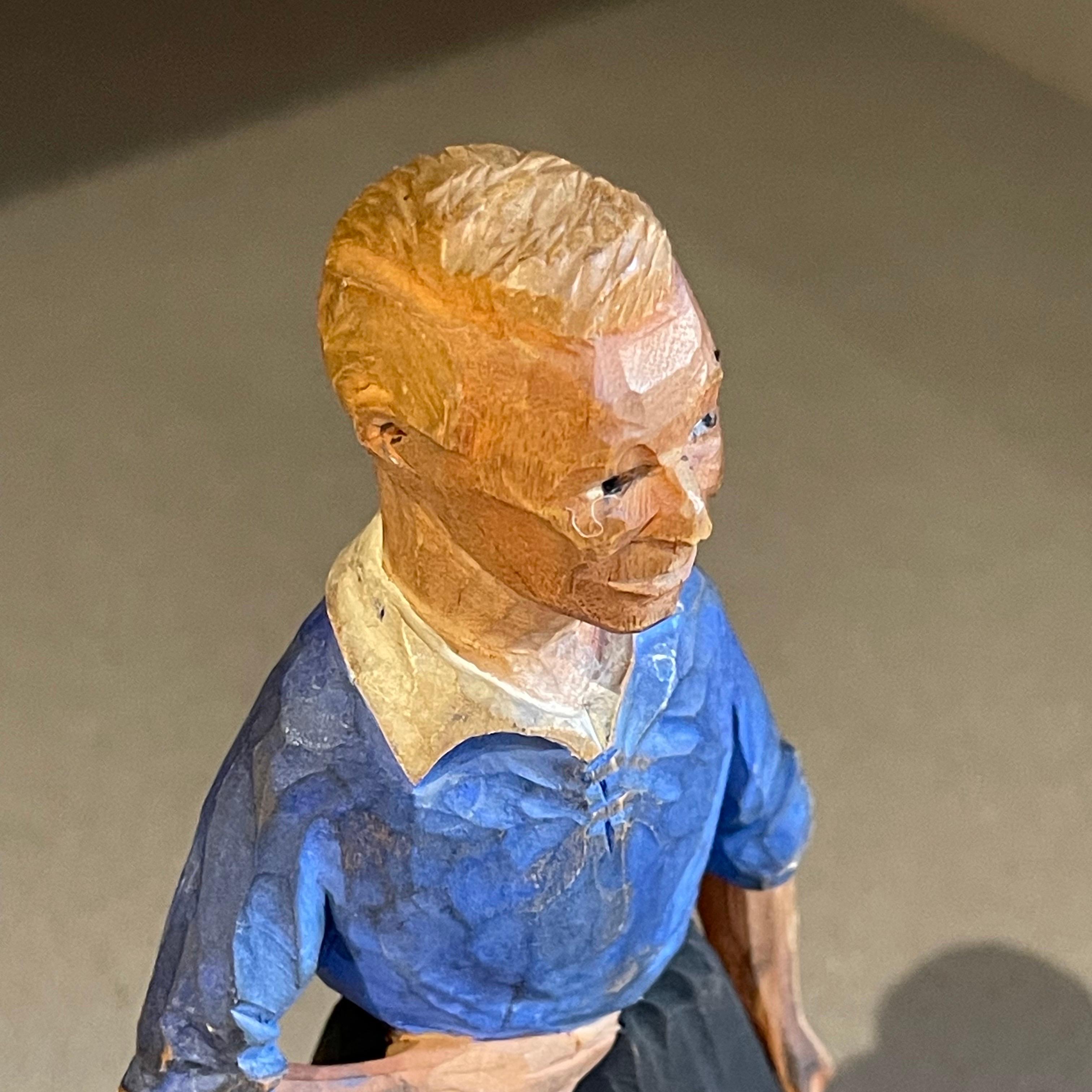 Antique Decorative Wooden Figurine Footballer Carl Olof Trygg Carving Sculpture For Sale 1