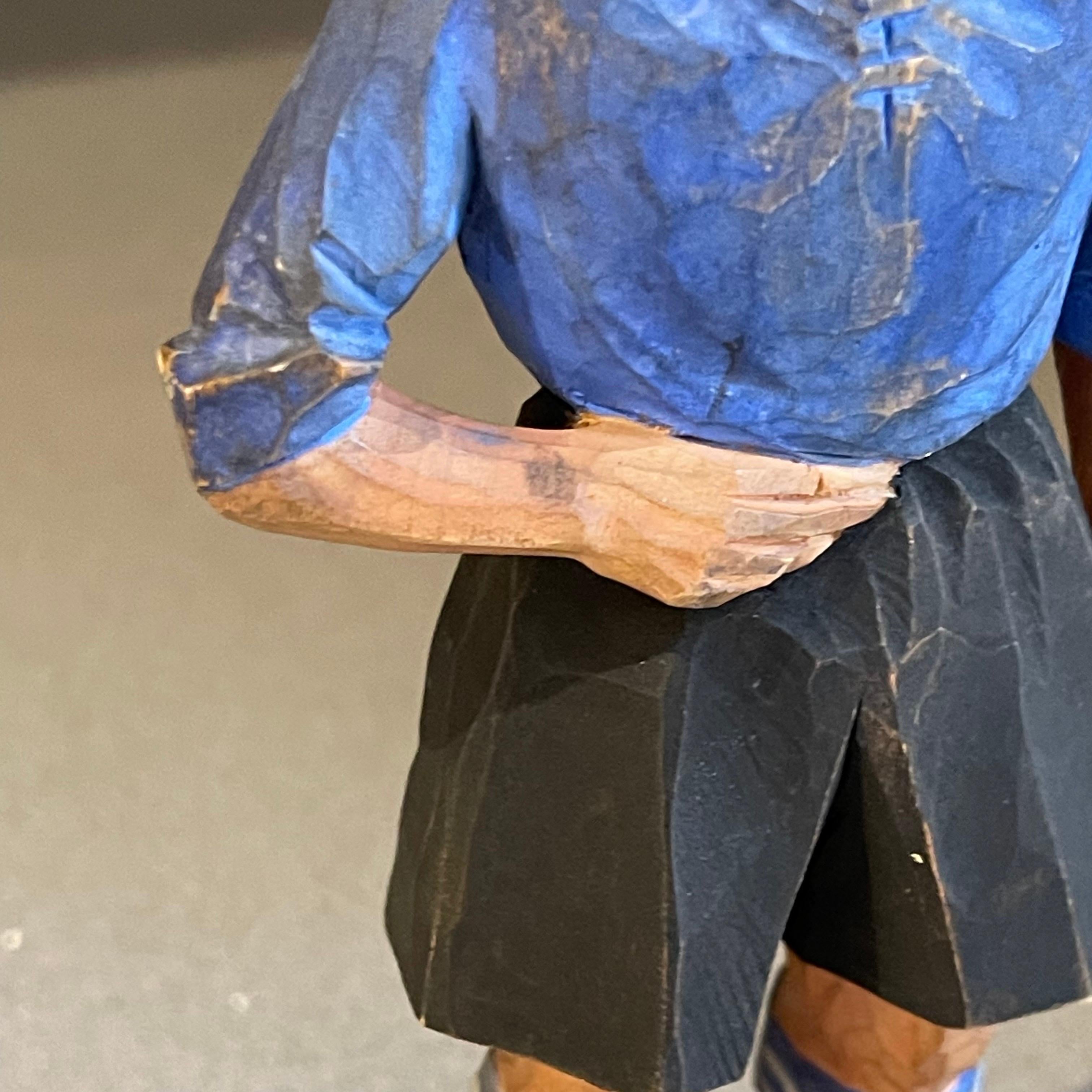 Antique Decorative Wooden Figurine Footballer Carl Olof Trygg Carving Sculpture For Sale 2