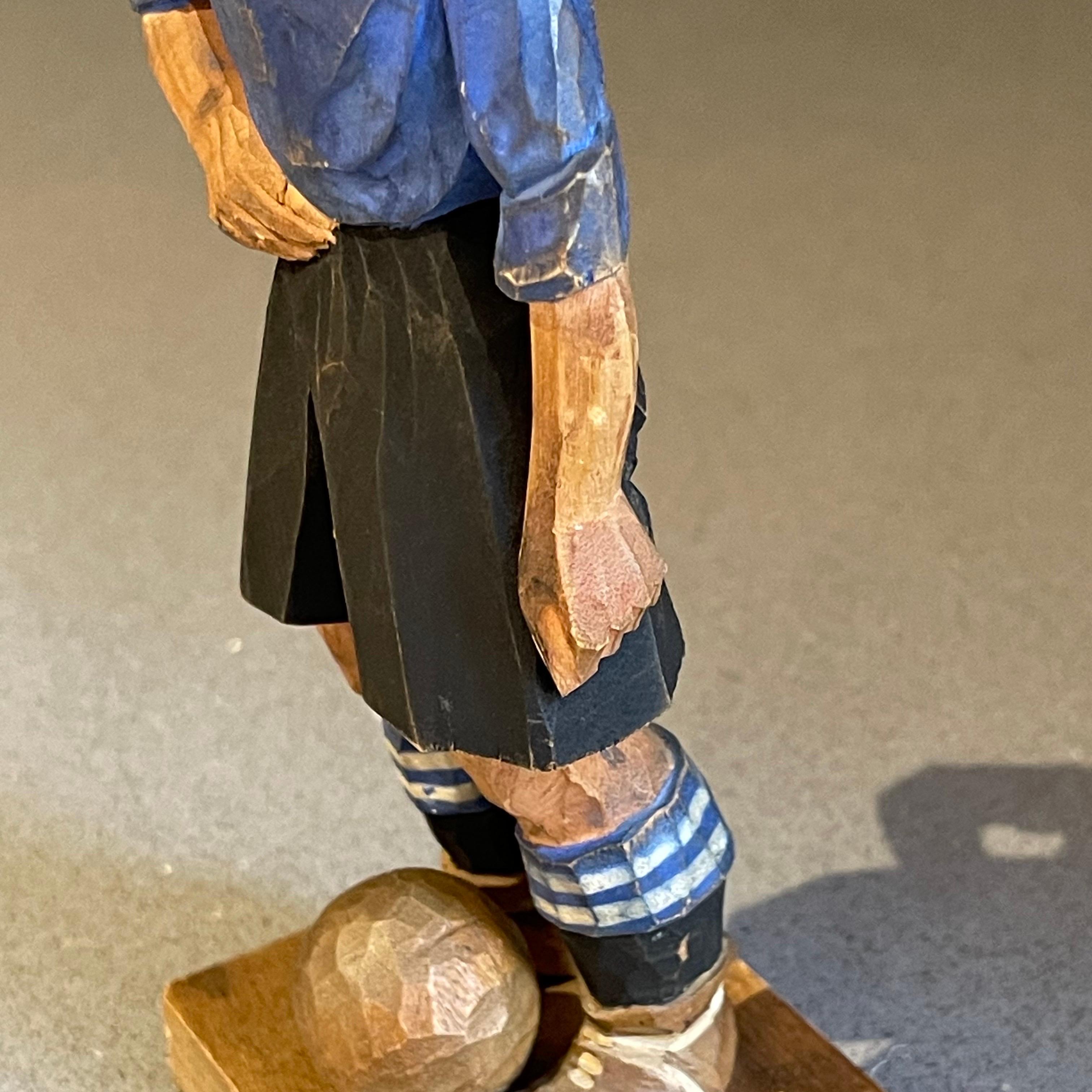 Antique Decorative Wooden Figurine Footballer Carl Olof Trygg Carving Sculpture For Sale 3
