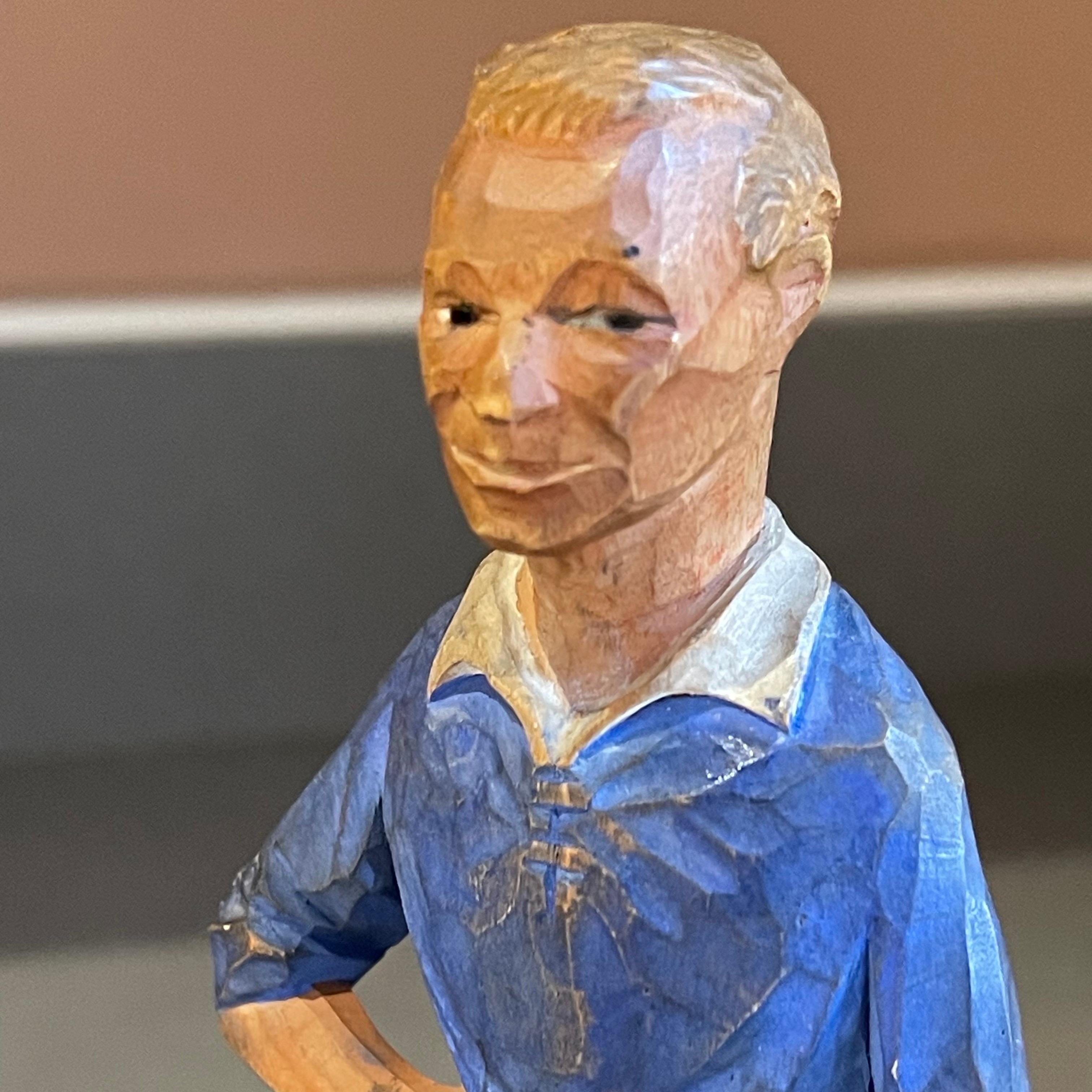 Antique Decorative Wooden Figurine Footballer Carl Olof Trygg Carving Sculpture For Sale 5