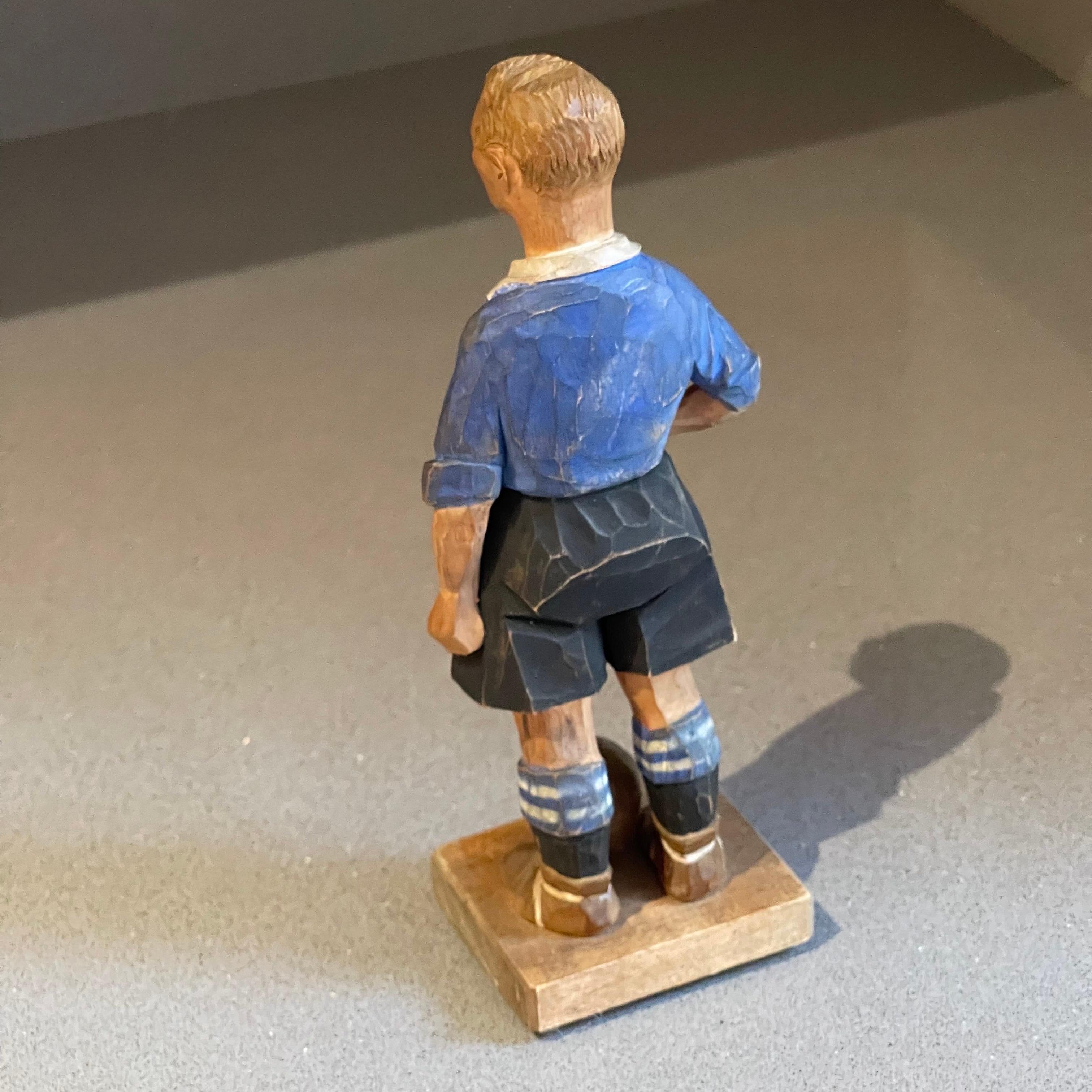 Antique Decorative Wooden Figurine Footballer Carl Olof Trygg Carving Sculpture For Sale 6