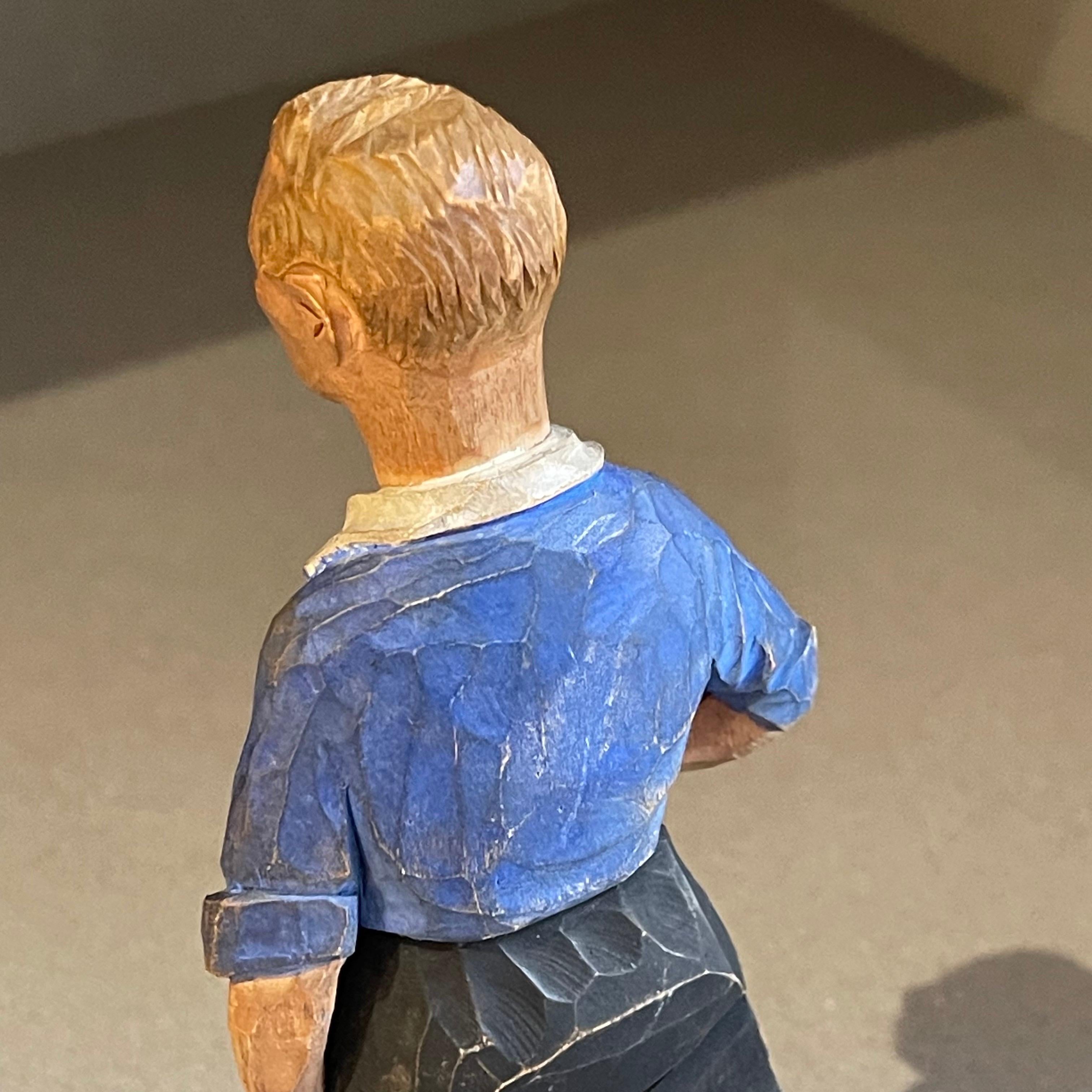 Antique Decorative Wooden Figurine Footballer Carl Olof Trygg Carving Sculpture For Sale 7