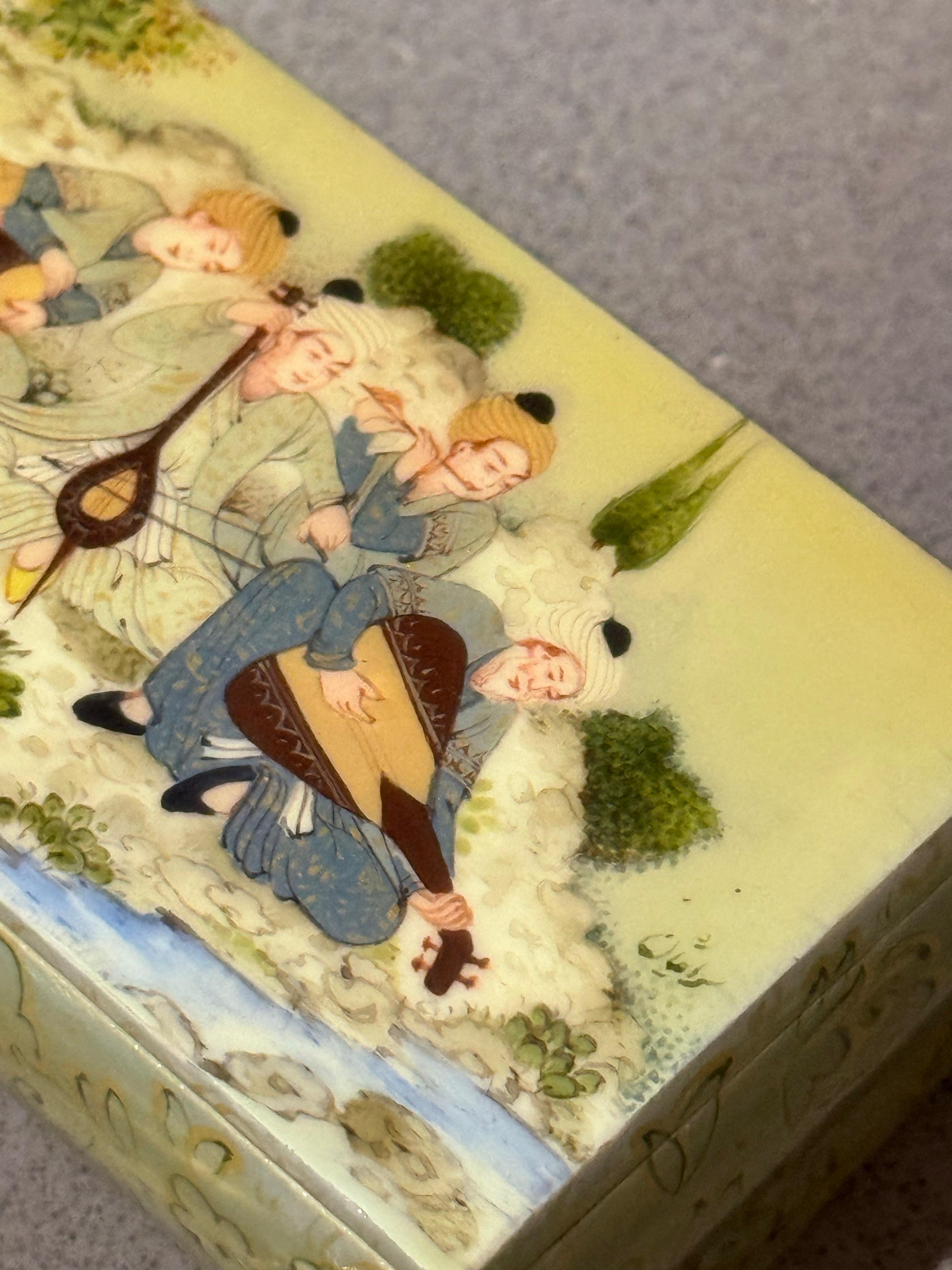 Rare Antique Hand-Painted  Miniature BOX Multi Music Figure Jewlery Box Gold For Sale 1