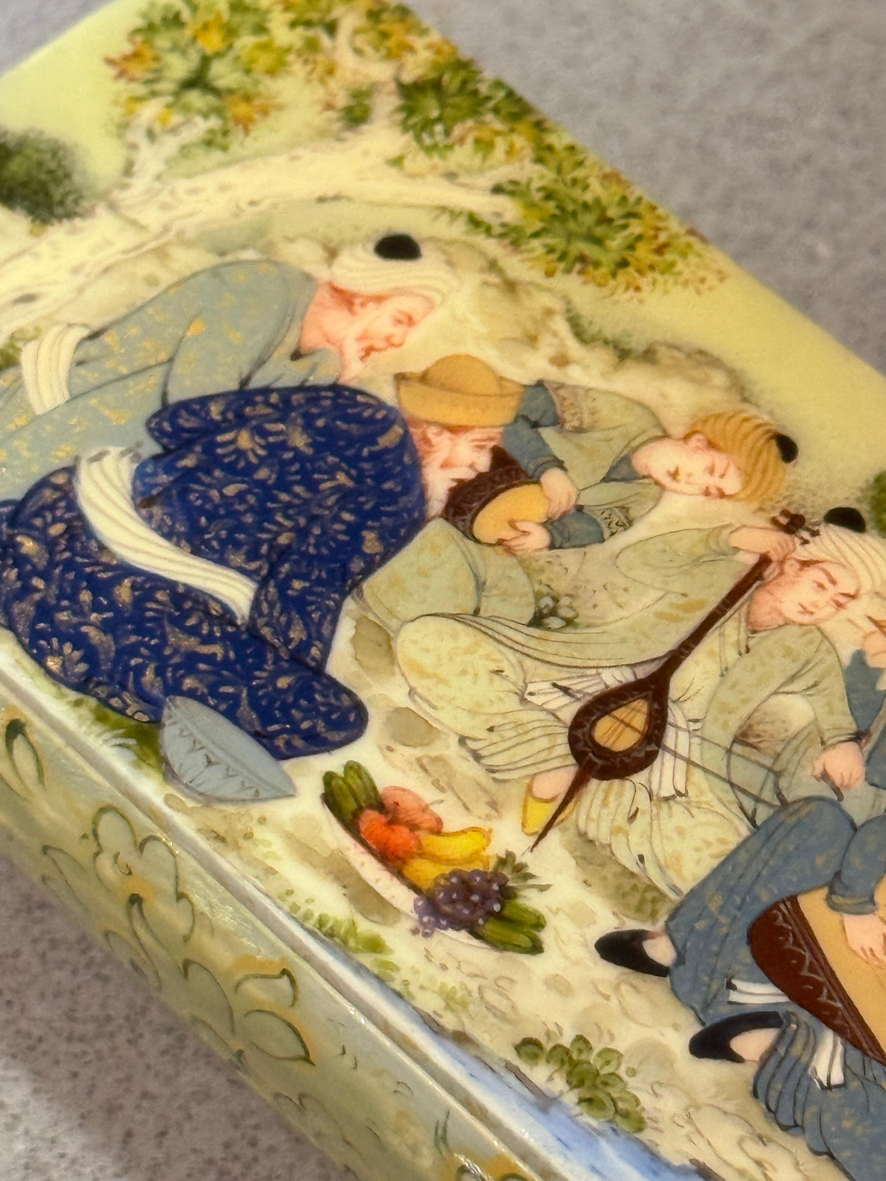 Rare Antique Hand-Painted  Miniature BOX Multi Music Figure Jewlery Box Gold For Sale 2