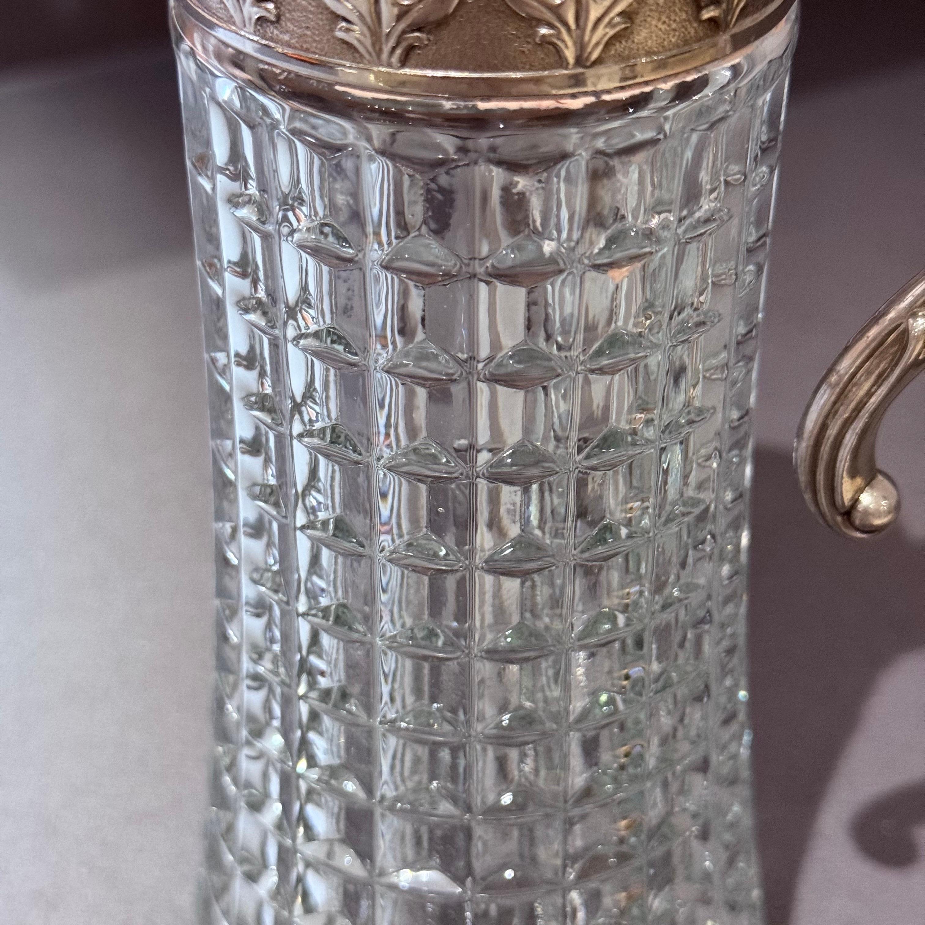Pichet en argent ancien, Italie Crystal CLARET JUG Decorative Crystal Flask Silver en vente 1