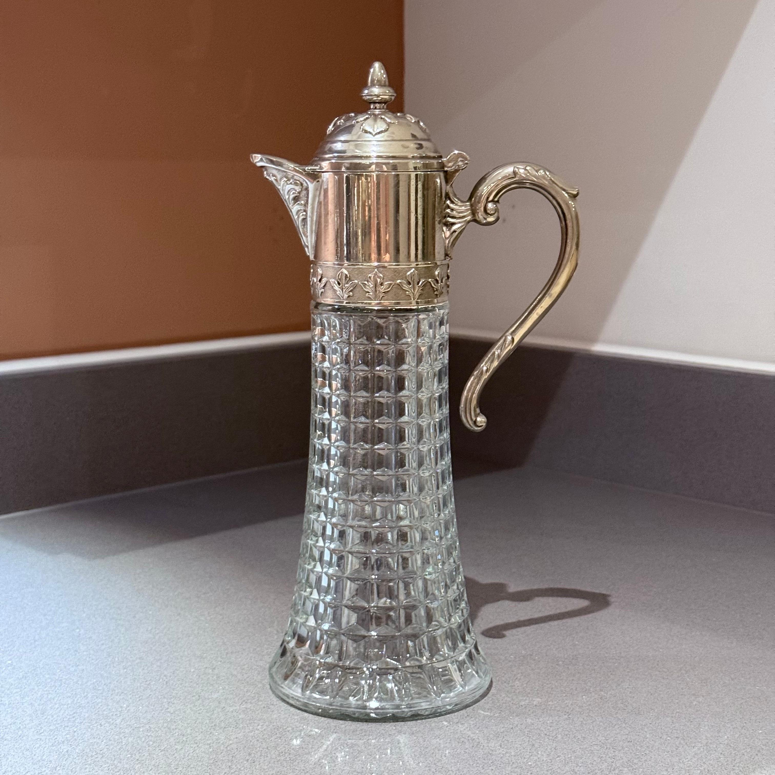Pichet en argent ancien, Italie Crystal CLARET JUG Decorative Crystal Flask Silver en vente 4