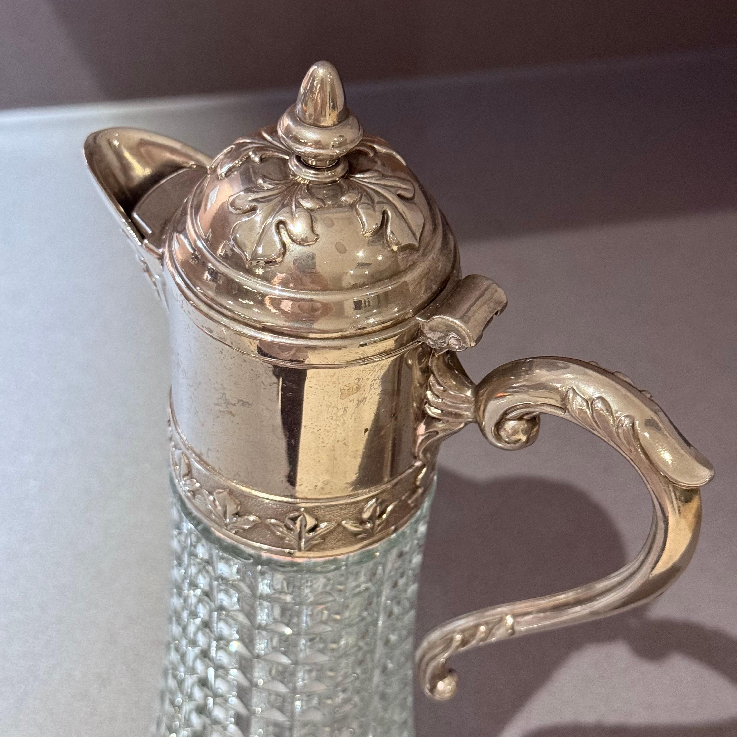 Pichet en argent ancien, Italie Crystal CLARET JUG Decorative Crystal Flask Silver en vente 5