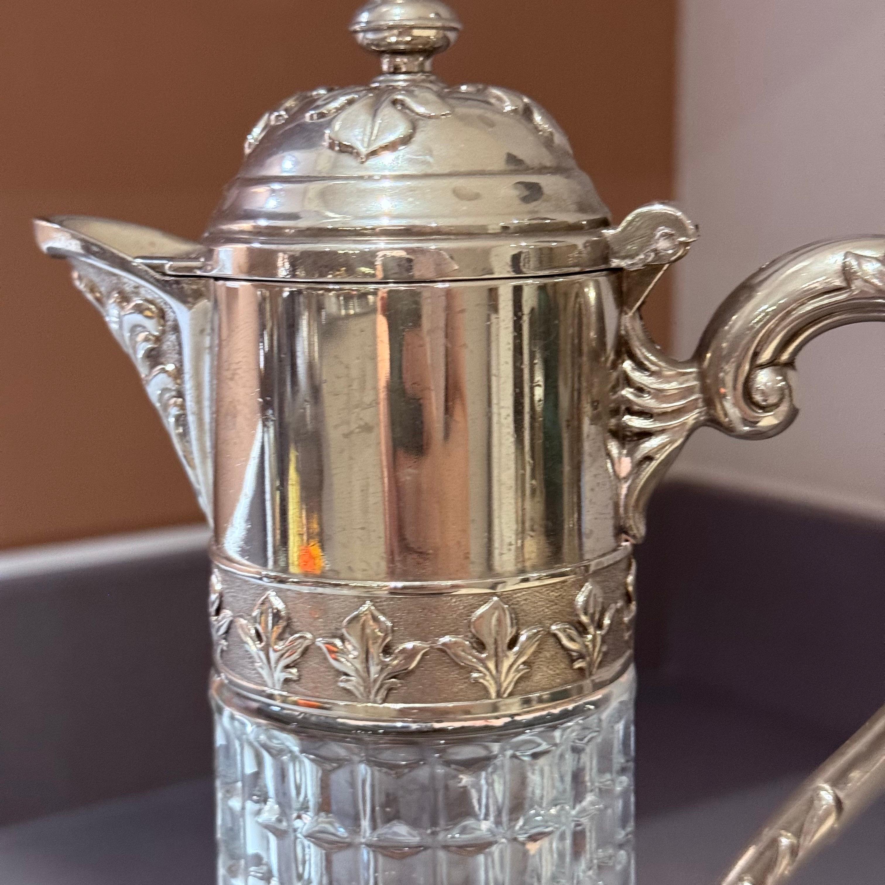 Pichet en argent ancien, Italie Crystal CLARET JUG Decorative Crystal Flask Silver en vente 6