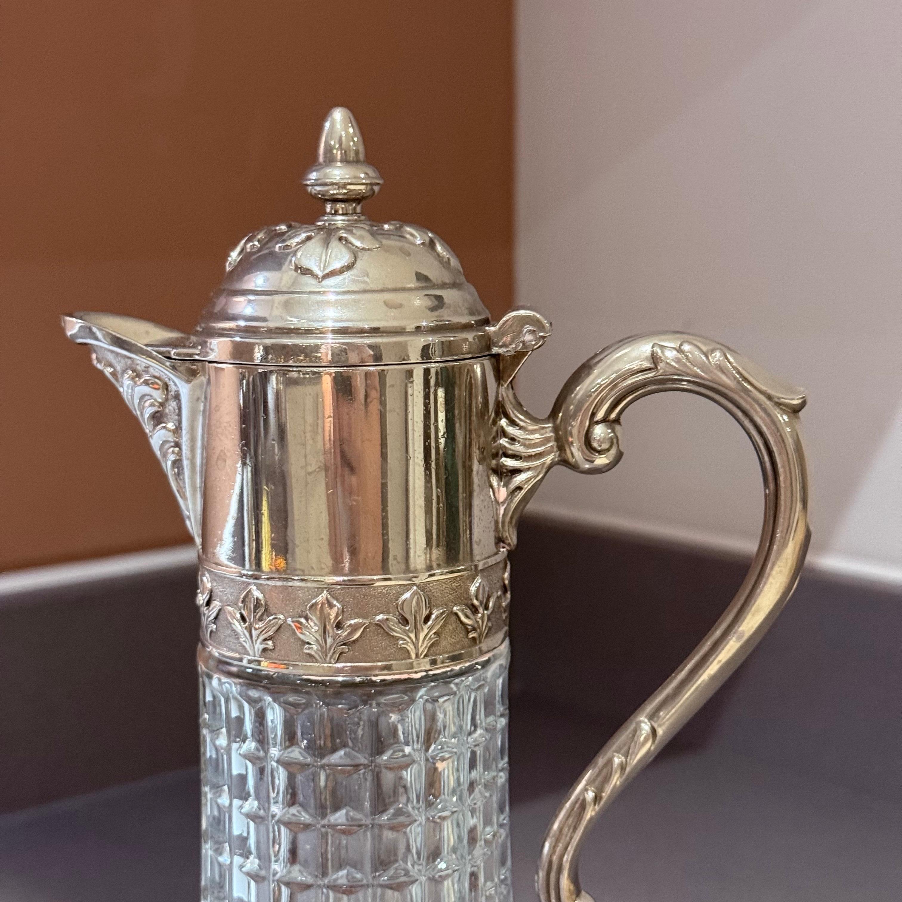 Pichet en argent ancien, Italie Crystal CLARET JUG Decorative Crystal Flask Silver en vente 7