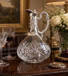 Pichet en argent ancien, Crystal CLARET JUG Decorative Crystal Flask Silver Itay