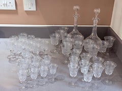 Italian Crystal Decanter Barware 45 Antique Cut Glass Table Suite Etched Faceted