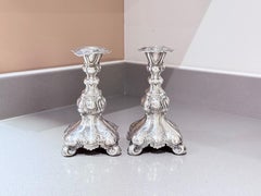 Antique Pair of Candle Holder Silver Rococo Style Candlesticks, 1937s Home Decor