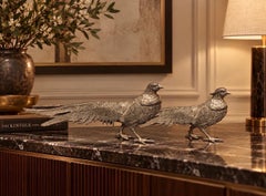 Large Antique Pair of Silver Peacock Stand, Decoration Object for Home Decor