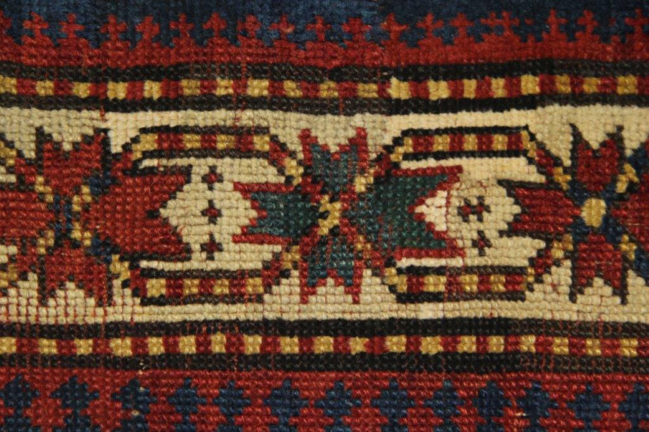 Antique Rugs Handmade Carpet Green Oriental Rug Caucasian Kazak Rug for Sale In Excellent Condition For Sale In Hampshire, GB
