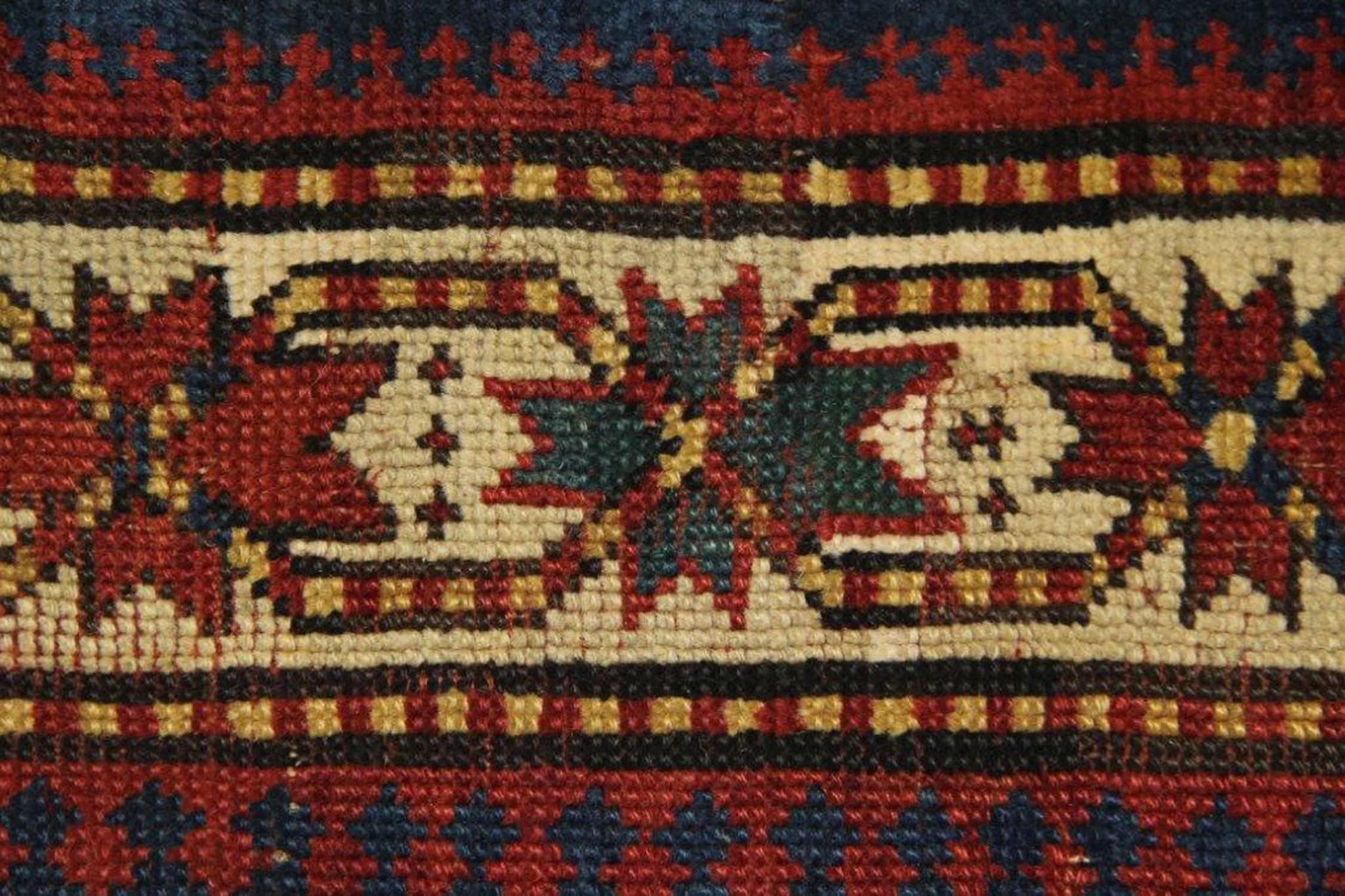 Antique Rugs Handmade Carpet Green Oriental Rug Caucasian Kazak Rug for Sale In Excellent Condition For Sale In Wembley, GB
