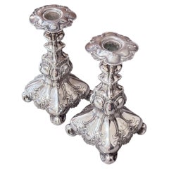 Antique Pair of Candle Holder Silver Rococo Style Candlesticks, 1937s Home Decor
