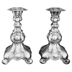 Coppia di portacandele in argento sterling in stile rococò antico, anni '37