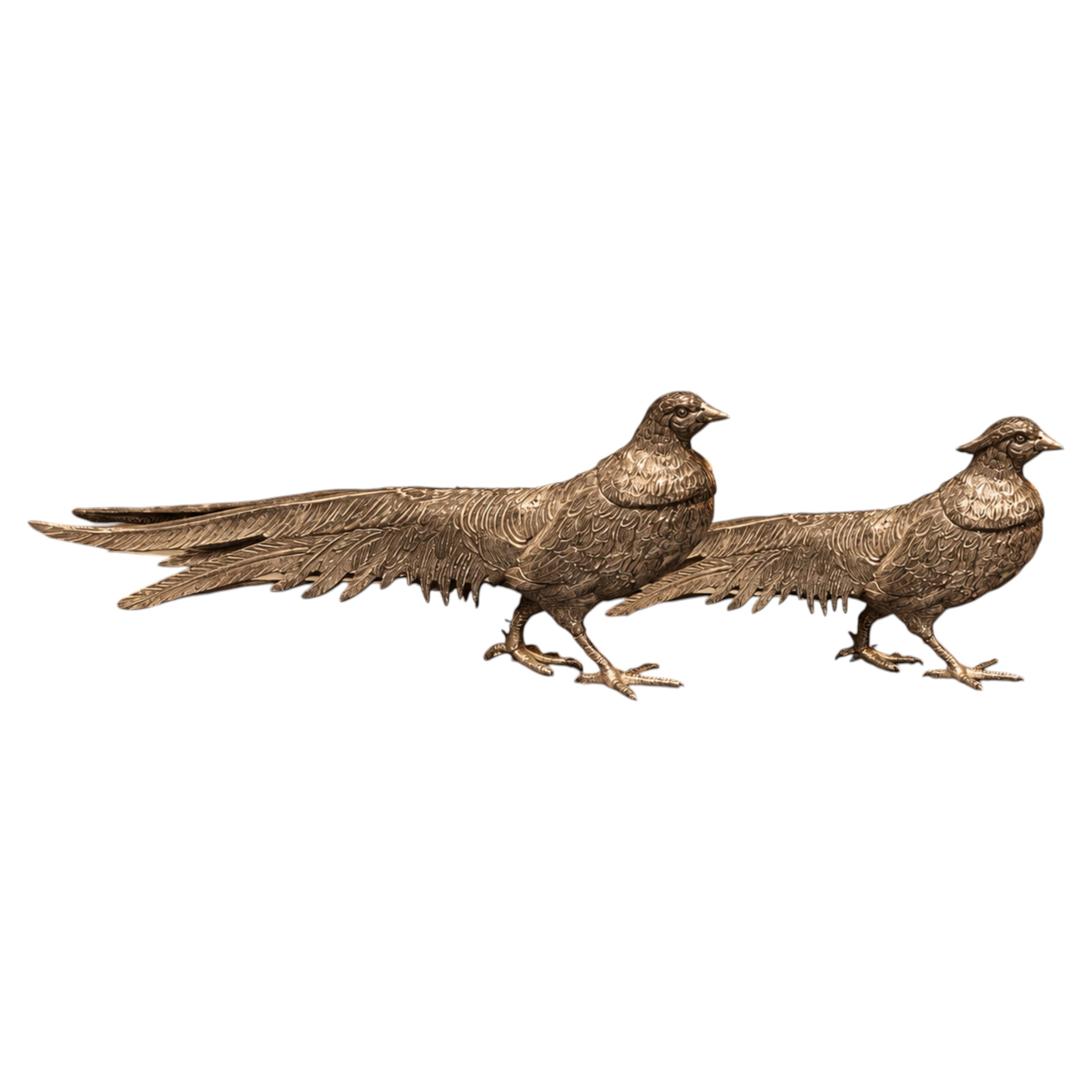 Large Silver Peacock Stand,  Antique Pair of Decoration Object Home Decor Bird