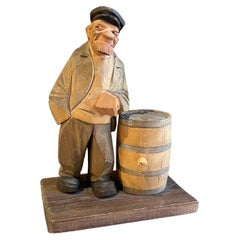 Antique Carving Sculpture Decorative Wooden Figurine of Old Man Carl Olof Trygg