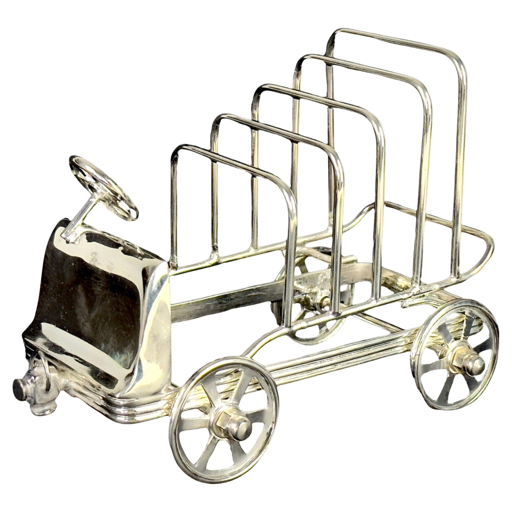 Englischer Silber-Tranchierständer im Art déco-Stil, 4 Teile, Frühstücksbretter in Car-Form, Toast Bar