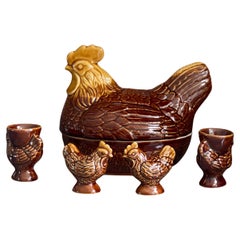 Antiguo Porta Huevos de Gallina Escultor de Cerámica Decoración de Cocina Esmalte Marrón VTG Plato