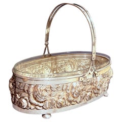 Taza grande de plata antigua Taza decorativa europea de plata rosa y cristal