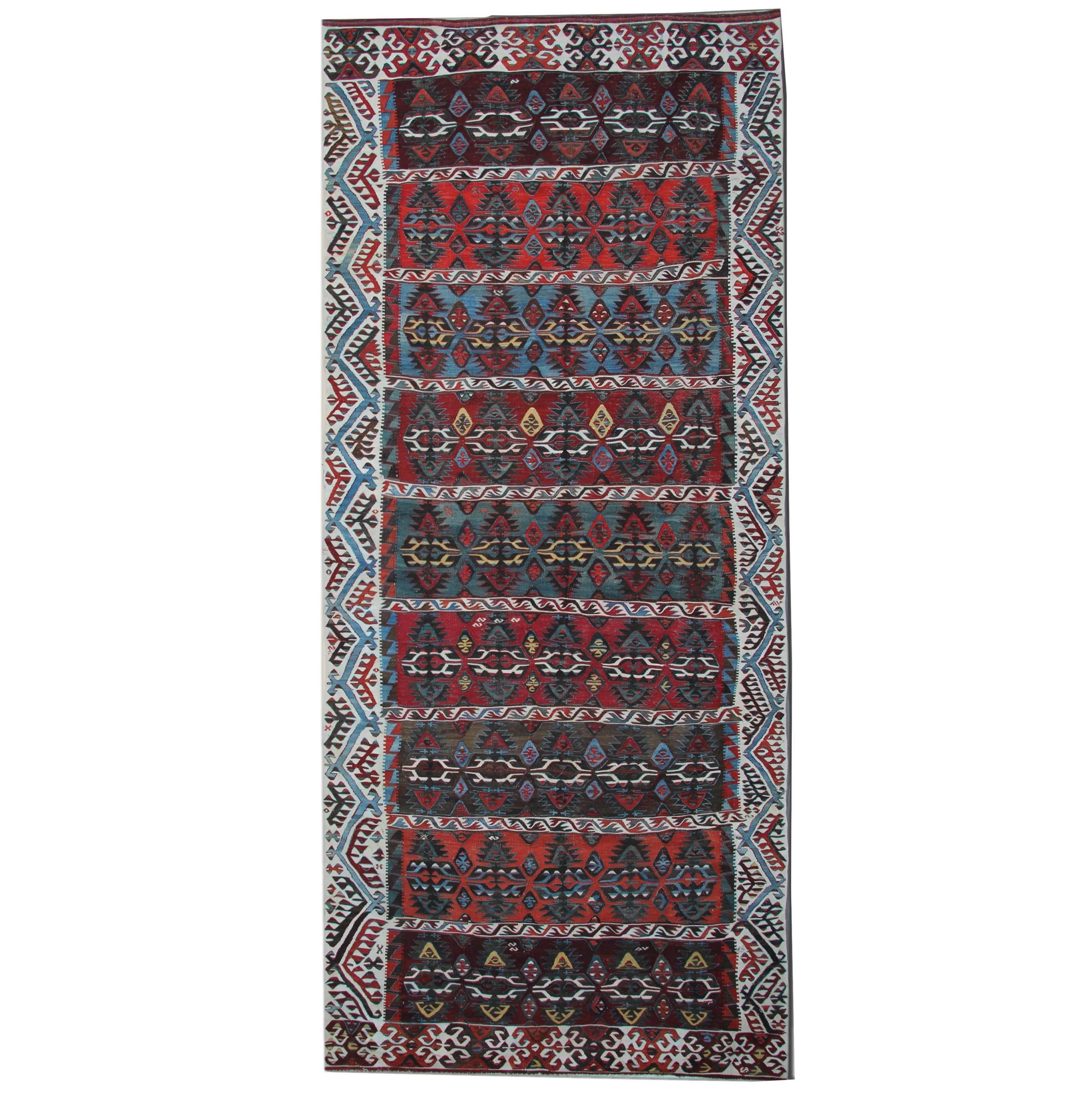 Handmade Carpet Turkish Kilim Rug, Antique Runner Rug, Striped Rug Stair Runner