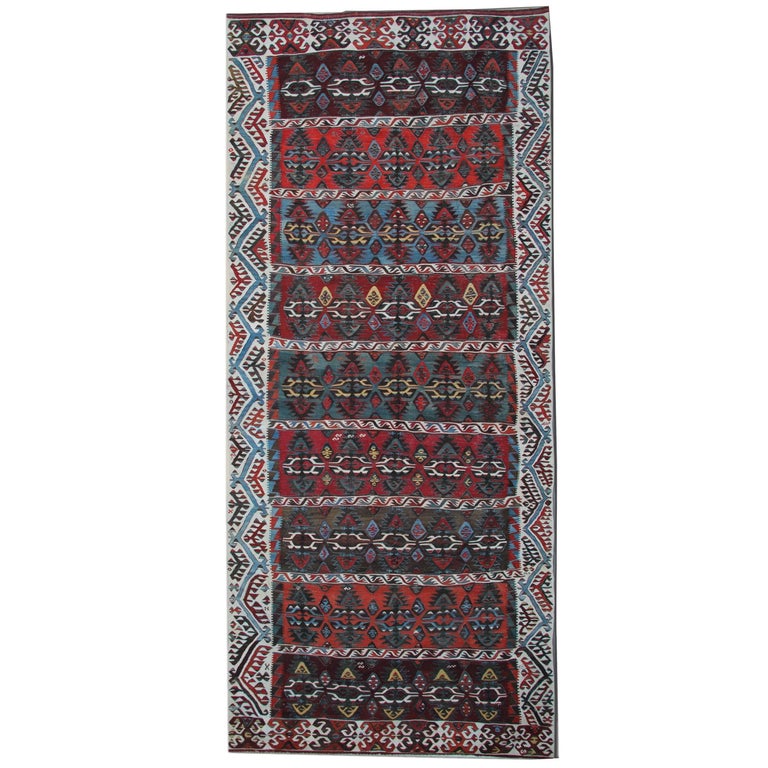 Handmade Carpet Turkish Kilim Rug, Antique Runner Rug, Striped Rug Stair Runner For Sale