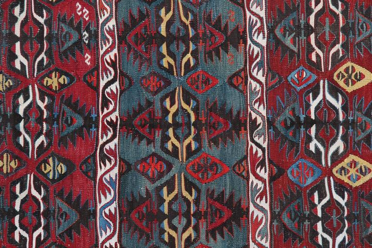 Vegetable Dyed Handmade Carpet Turkish Kilim Rug, Antique Runner Rug, Striped Rug Stair Runner For Sale