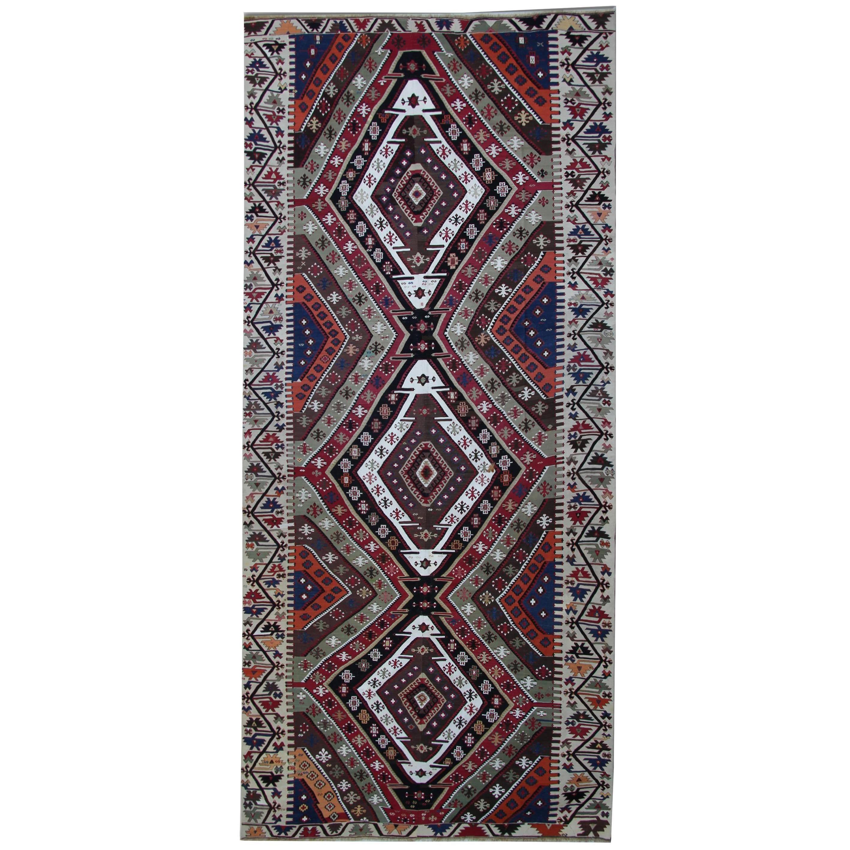 Turkish Runner Kilim Rugs, Antique Rug, Handmade Carpet Oriental Rugs for Sale For Sale