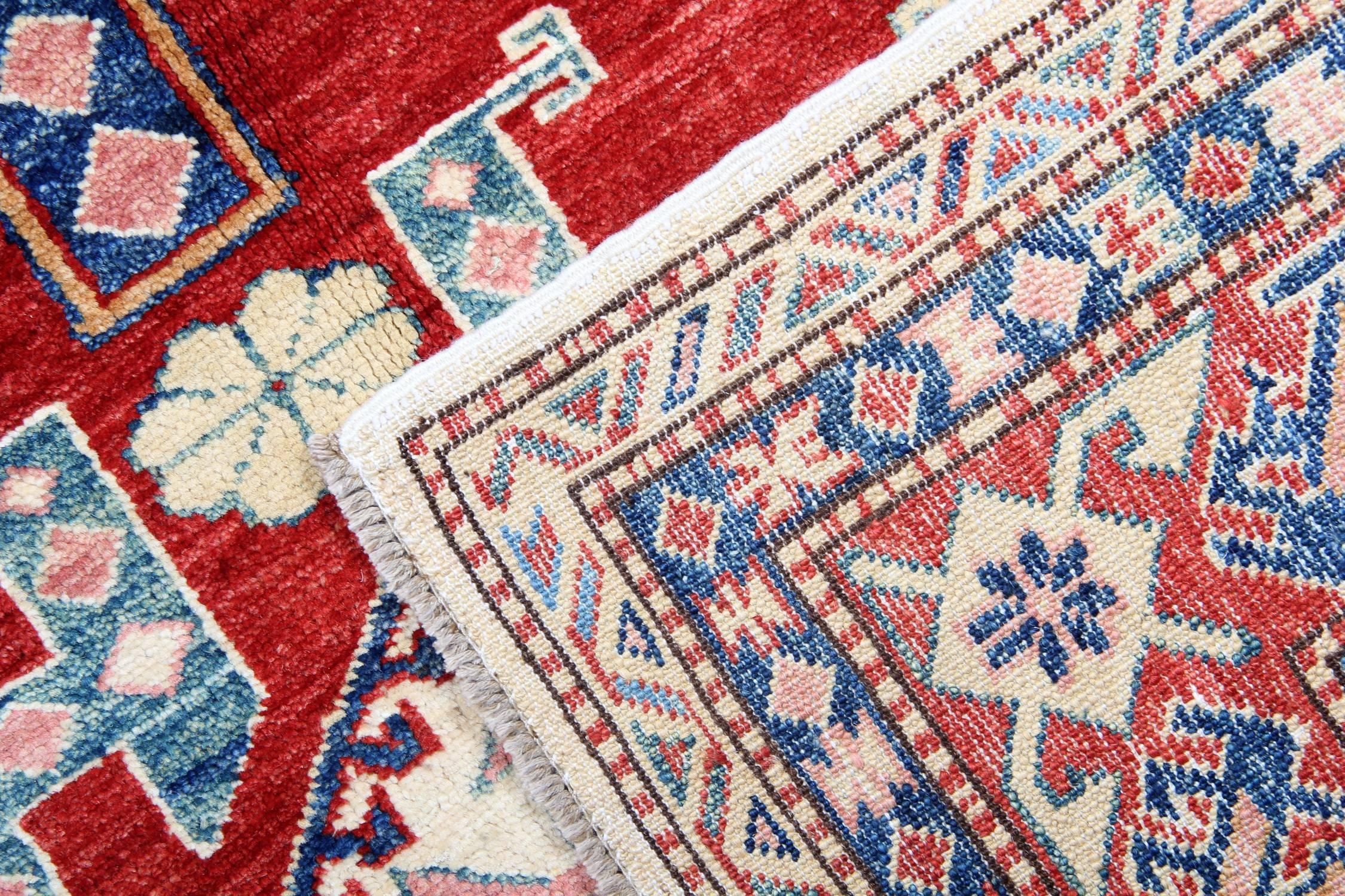 Hand-Woven Cream Handmade Carpet Oriental Rugs, Kazak Rugs Geometric Design Rug for Sale For Sale