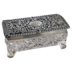 CAJA DE PLATA ANTIGUA Caja decorativa, plata de ley EDWARDIAN CUT Crystal Pot N&H