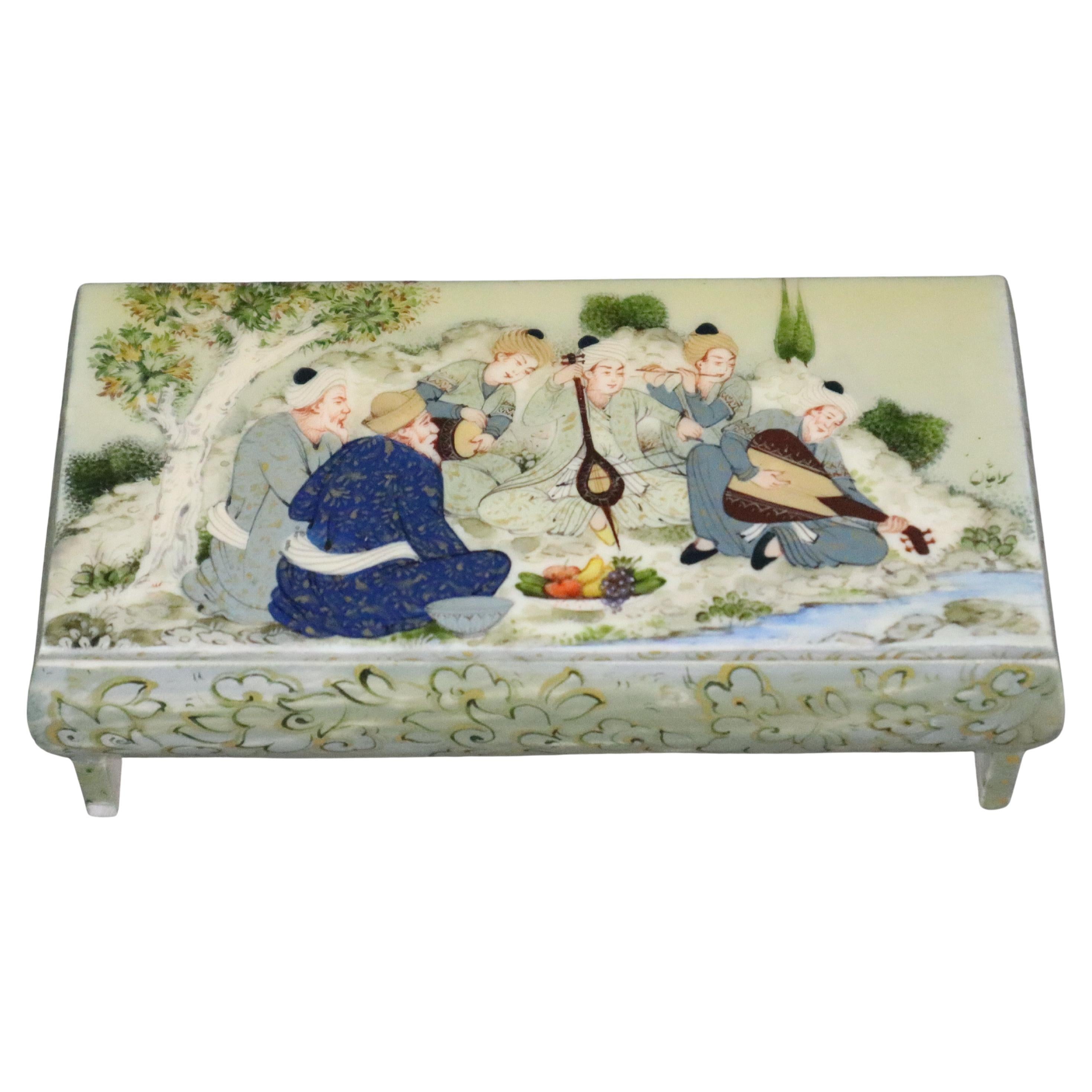 Rare antiquité peinte à la main Miniature BOX Multi Music Figure Jewlery Box Gold