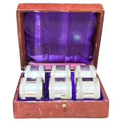 Antique English Silver Napkin Rings Set of 6, Original Case Ornate Art Deco
