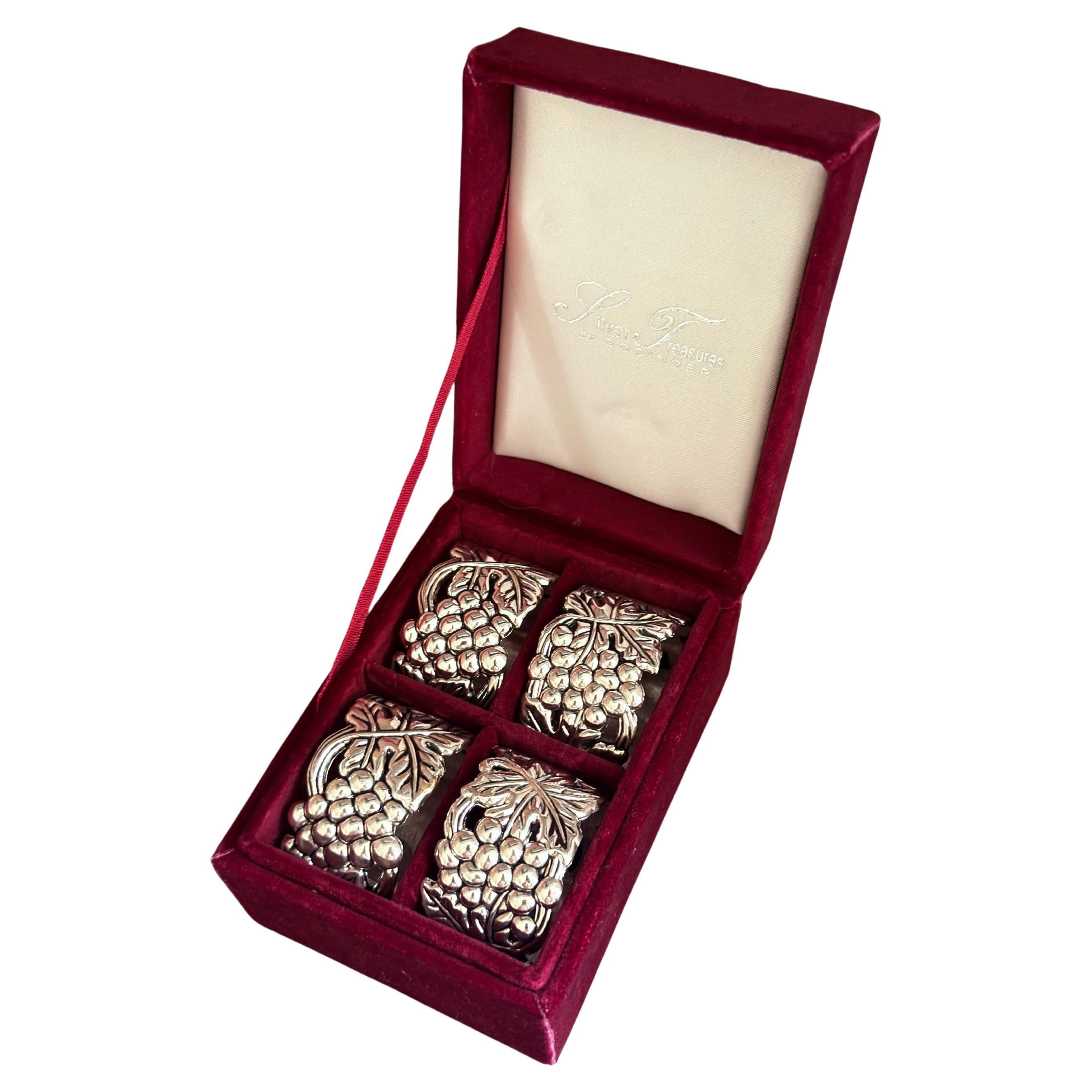 Set di 6 portatovaglioli vintage placcati in argento e astuccio originale con incisioni ornamentali